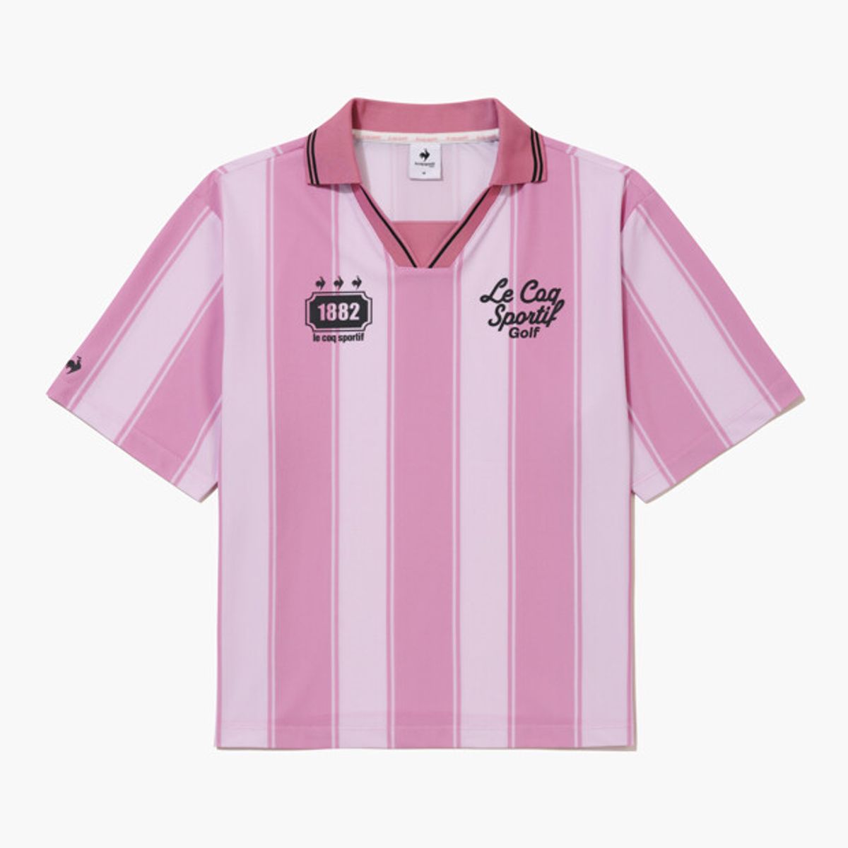 르꼬끄 골프(LECOQ GOLF) 공용 블록코어 스트라이프 사커 티셔츠 _PINK GR222LTS46
