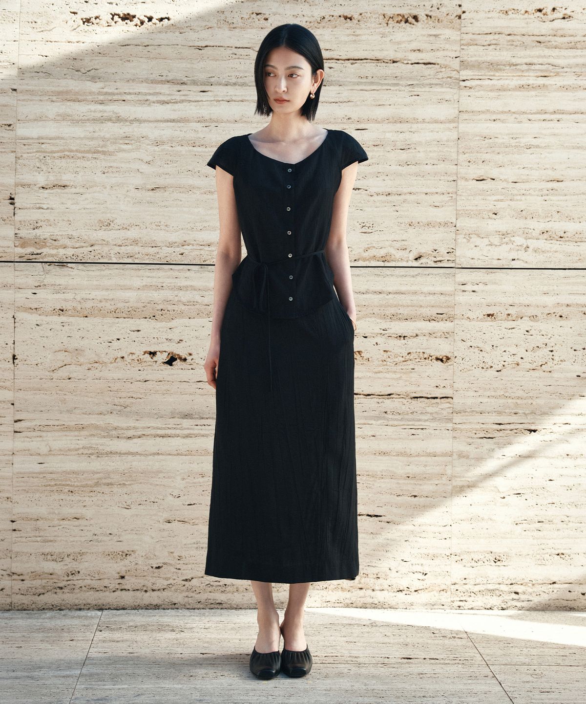 시야쥬(SIYAZU) SIST9062 브리즈 링클 스커트_Black