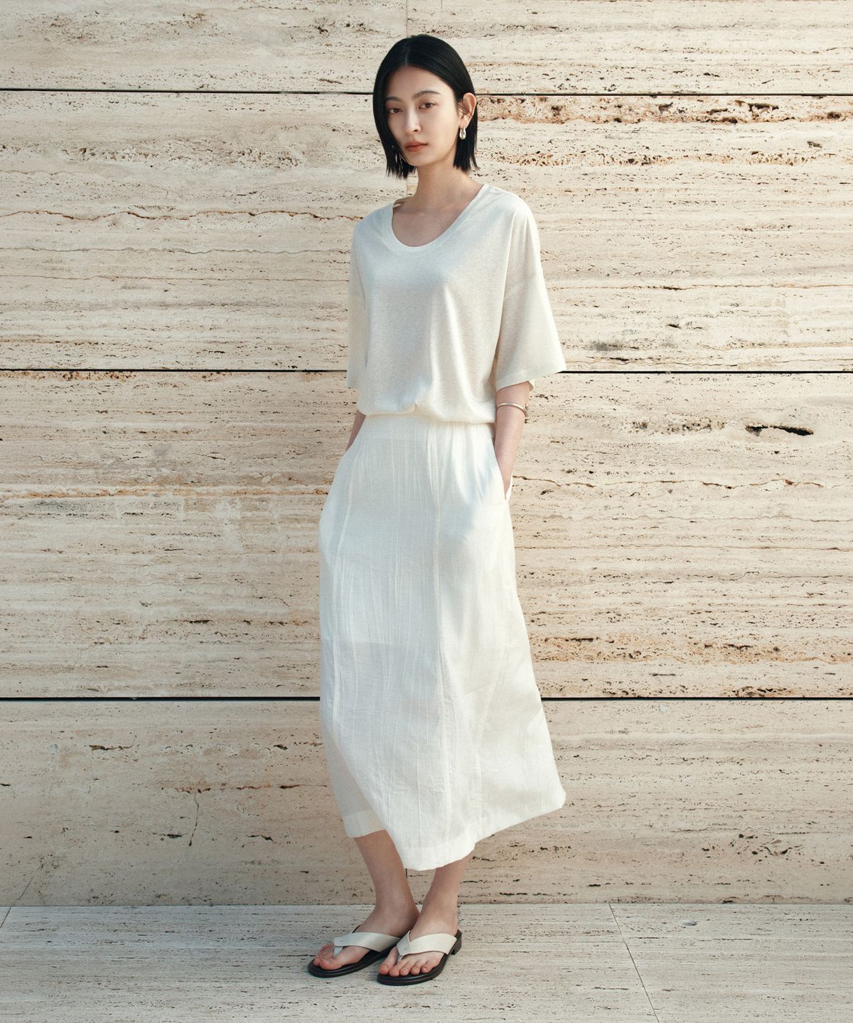 시야쥬(SIYAZU) SIST9062 브리즈 링클 스커트_Ivory