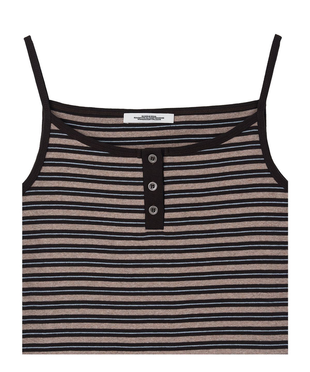 로타입(ROUGHTYPE) Stripe Henley Neck Sleeveless - Beige