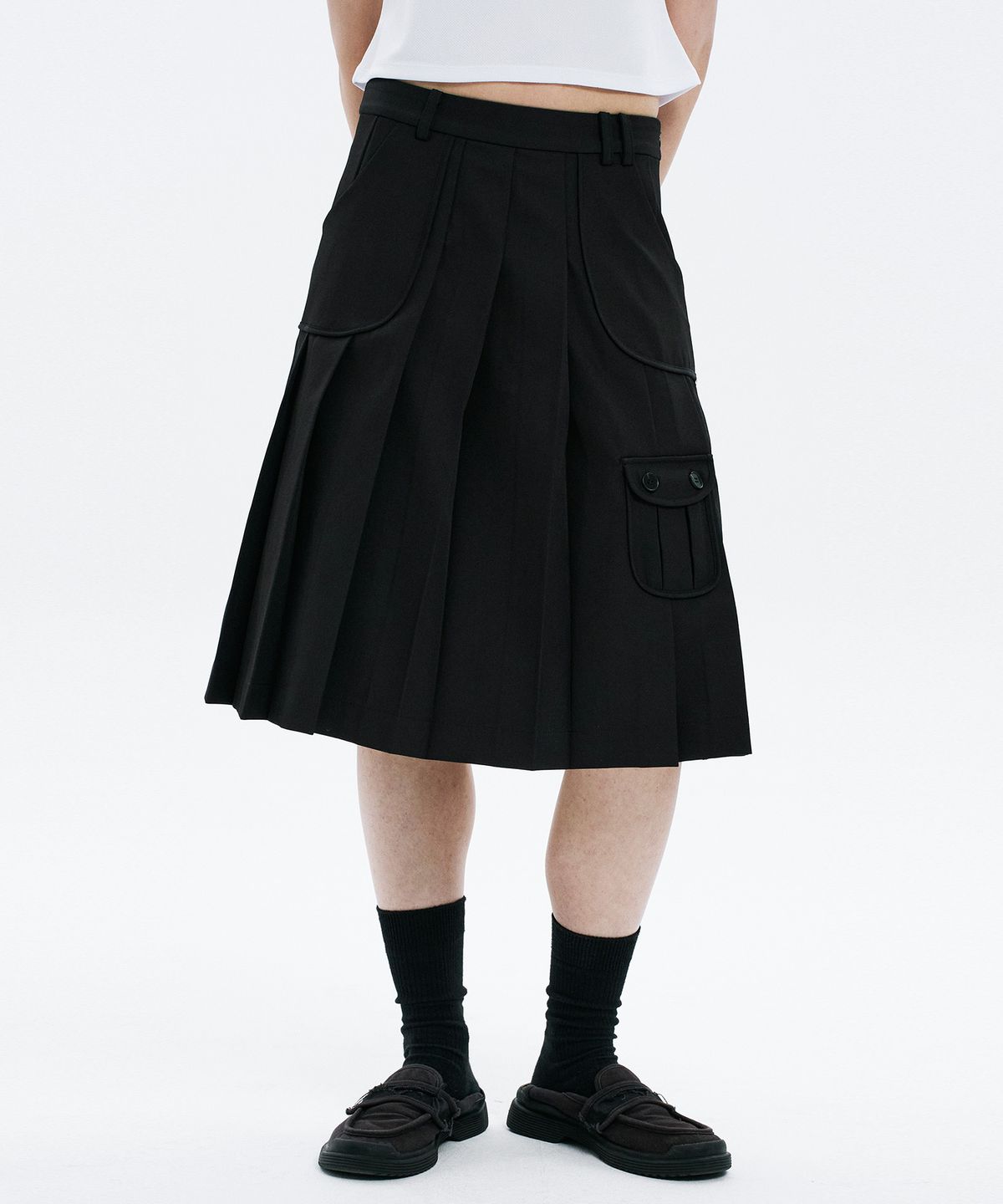 하나히(HANAHI) Low pocket pleated skirt BLACK