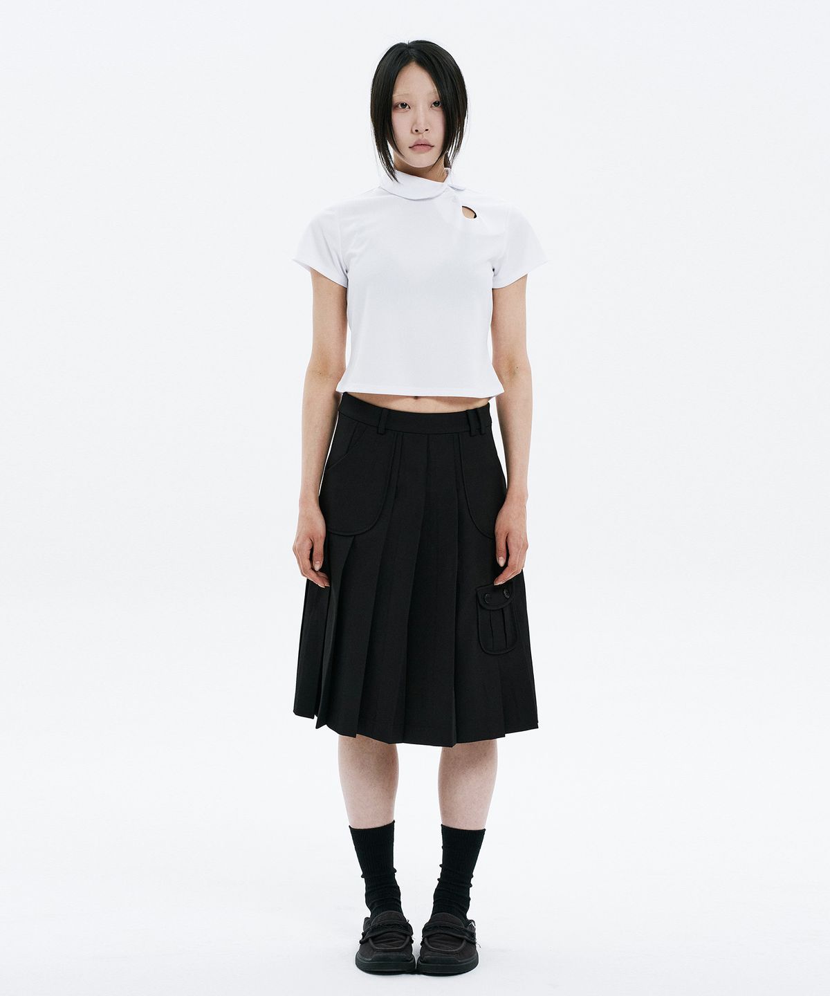 하나히(HANAHI) Low pocket pleated skirt BLACK