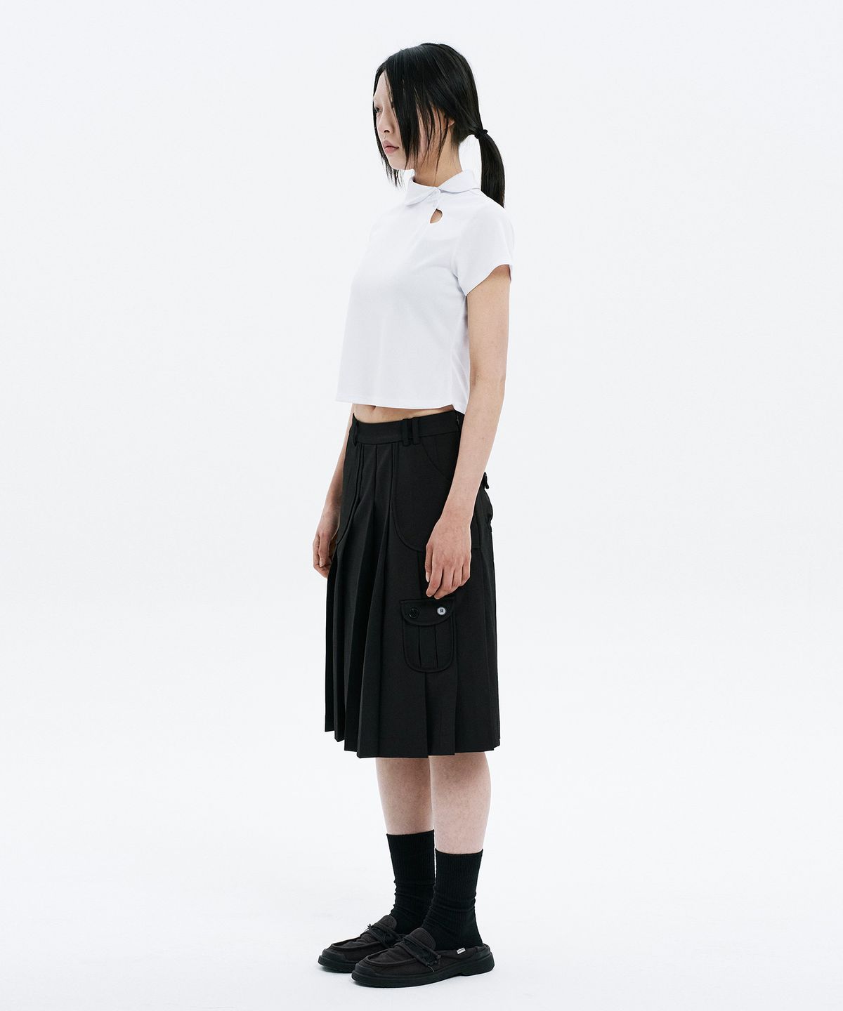 하나히(HANAHI) Low pocket pleated skirt BLACK