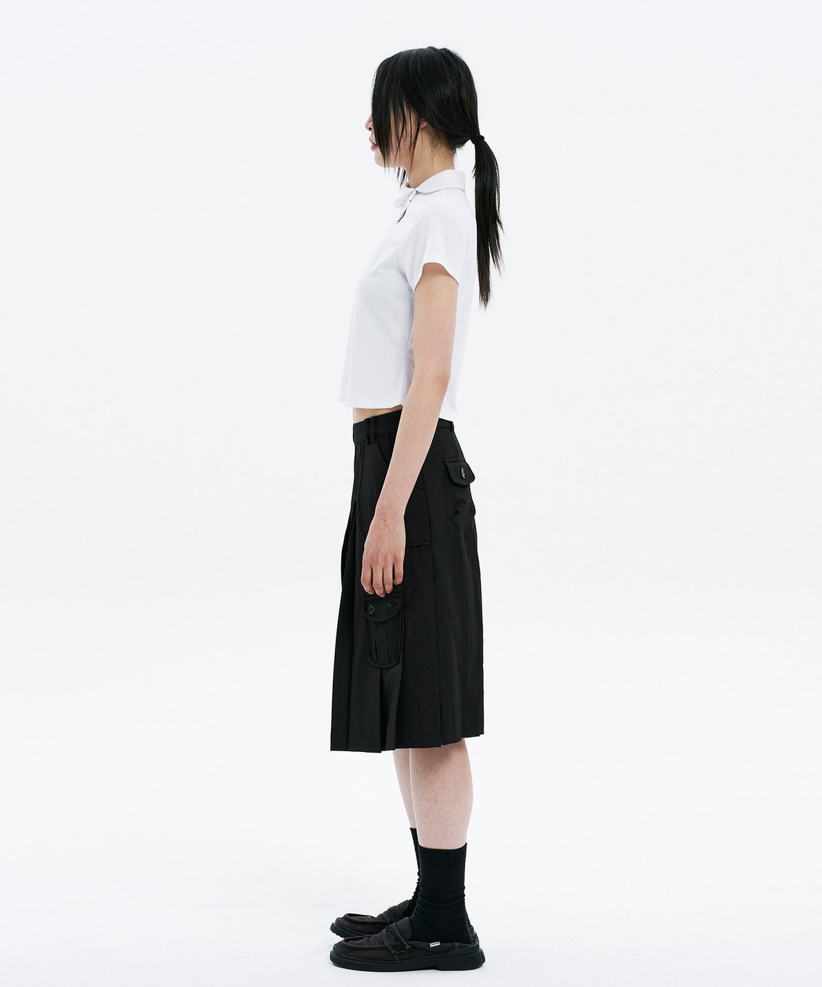 하나히(HANAHI) Low pocket pleated skirt BLACK