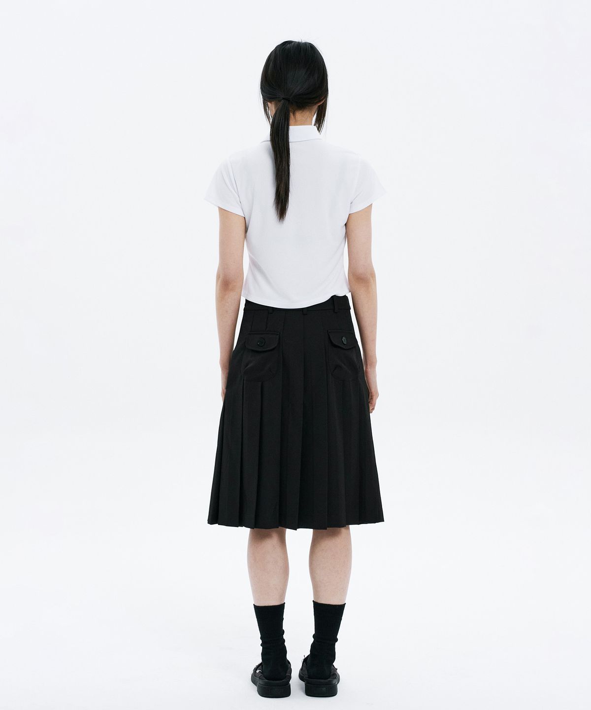 하나히(HANAHI) Low pocket pleated skirt BLACK