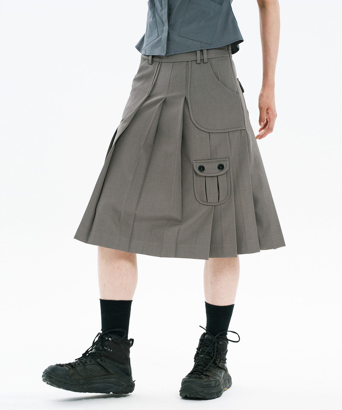 하나히(HANAHI) Low pocket pleated skirt GREY