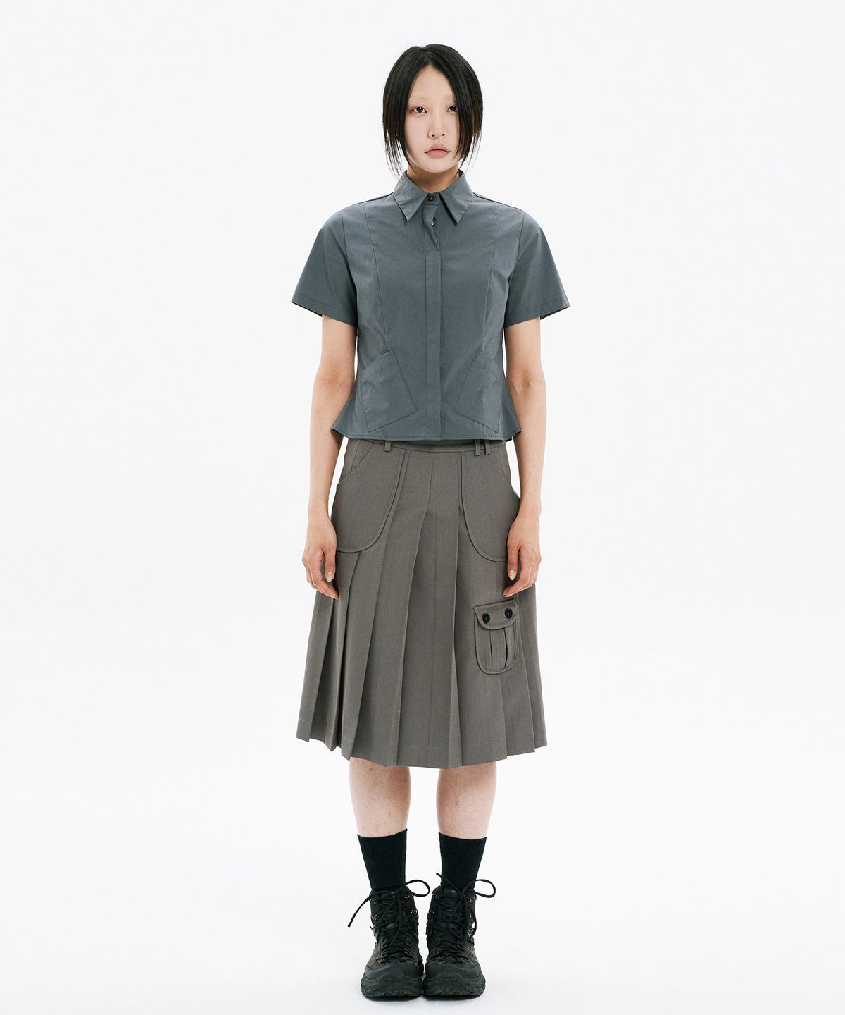 하나히(HANAHI) Low pocket pleated skirt GREY