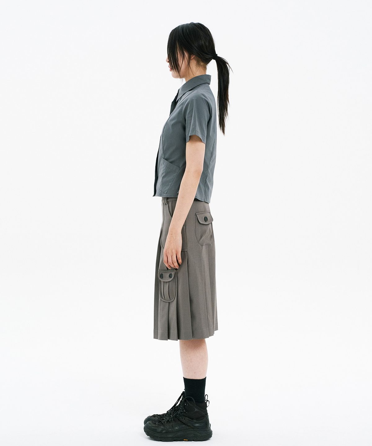 하나히(HANAHI) Low pocket pleated skirt GREY