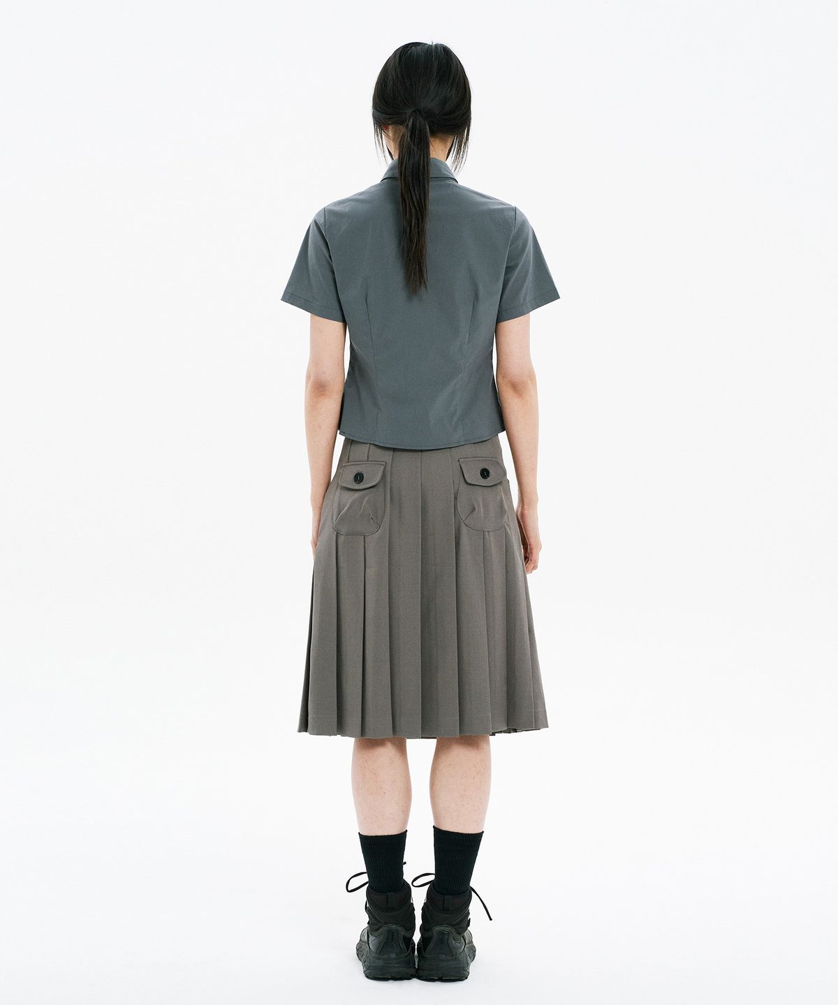 하나히(HANAHI) Low pocket pleated skirt GREY