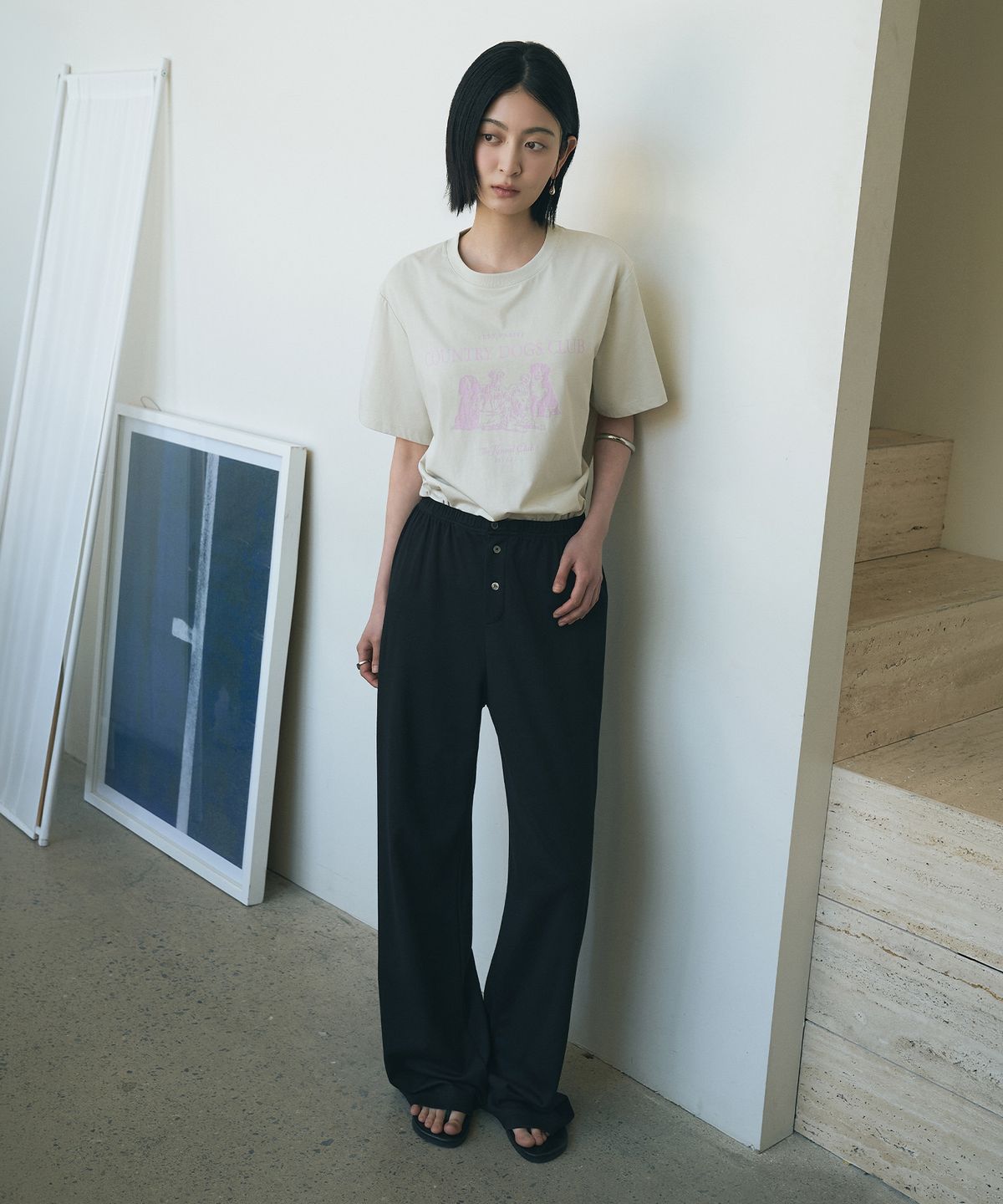 시야쥬(SIYAZU) SIPT7201 리조트 다이마루 밴딩 팬츠_Black