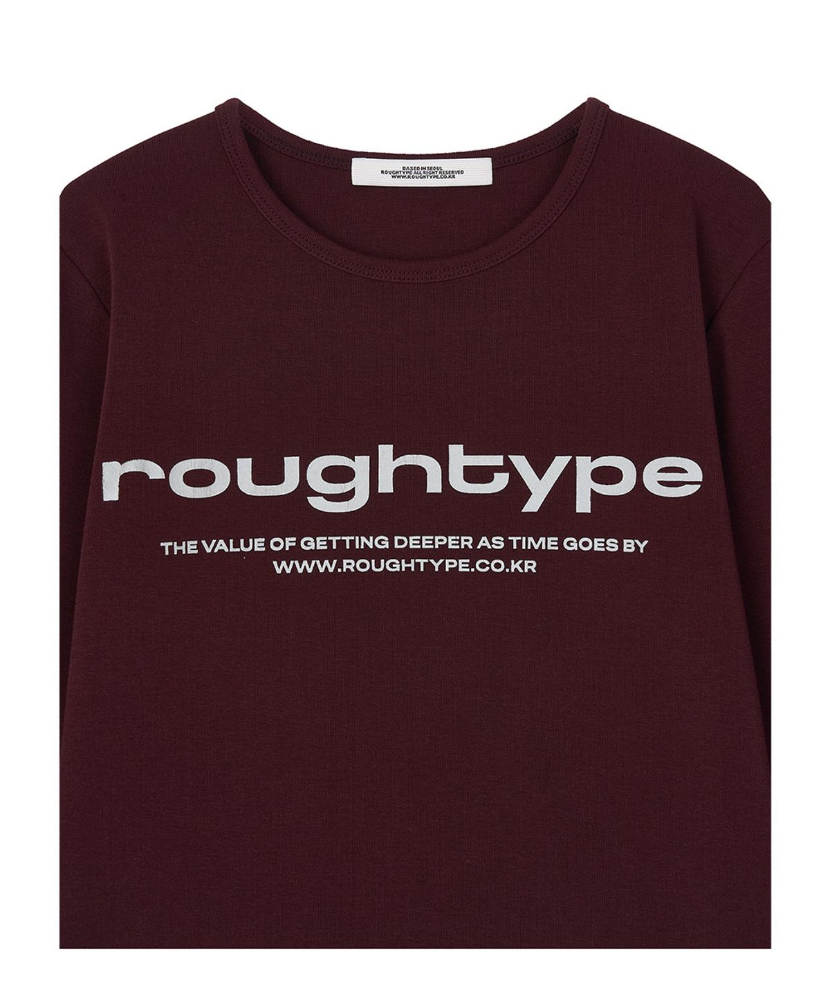 로타입(ROUGHTYPE) Lettering U-neck Half-sleeved T-shirt - Burgundy