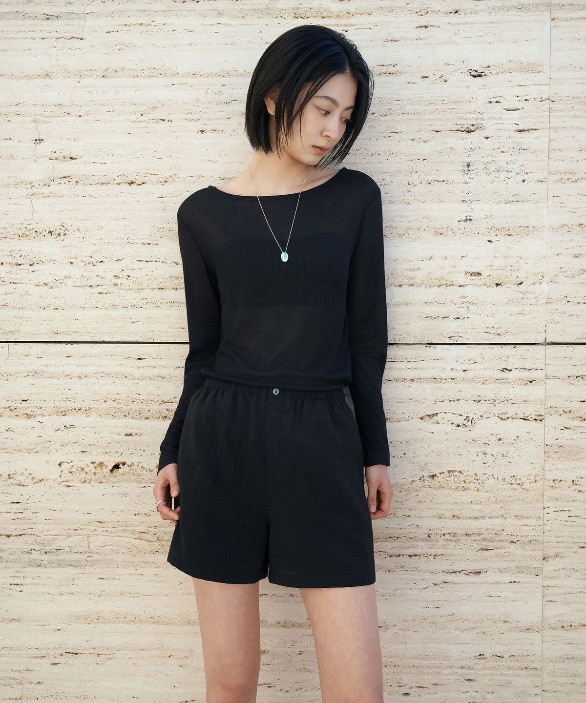 시야쥬(SIYAZU) SIPT7198 리조트 시스루 밴딩 쇼츠_Black
