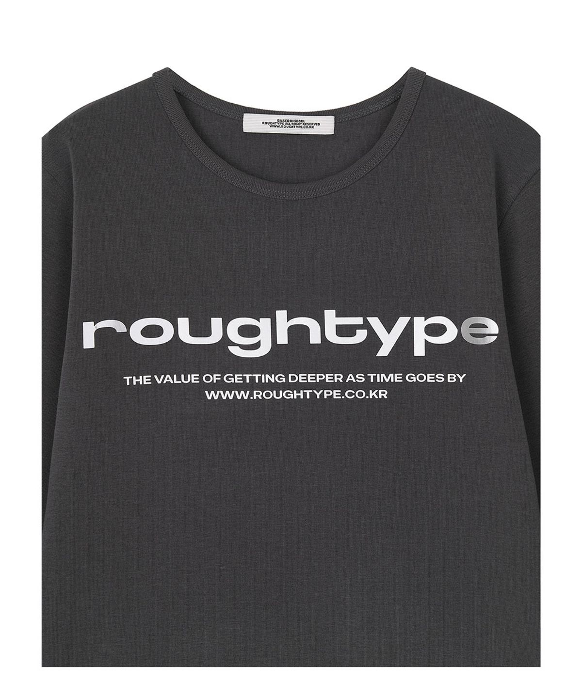 로타입(ROUGHTYPE) Lettering U-neck Half-sleeved T-shirt - Charcoal