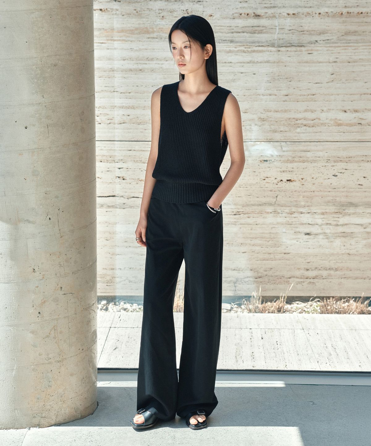시야쥬(SIYAZU) SIPT7196 리조트 와이드 밴딩 팬츠_Black