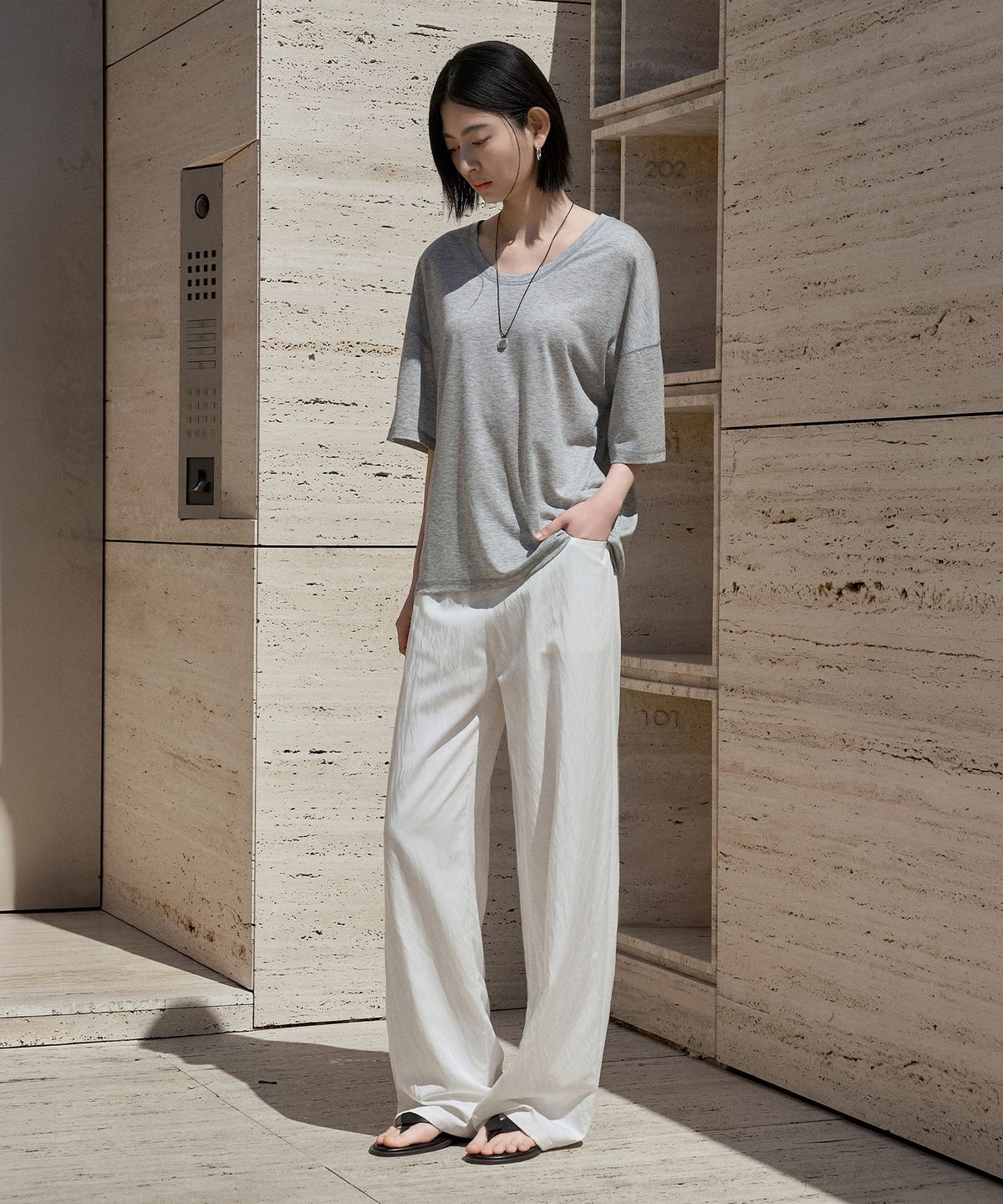 시야쥬(SIYAZU) SIPT7196 리조트 와이드 밴딩 팬츠_White