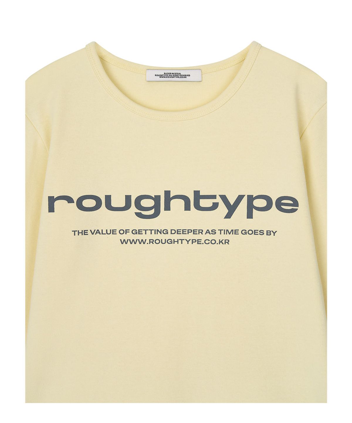 로타입(ROUGHTYPE) Lettering U-neck Half-sleeved T-shirt - Lemon