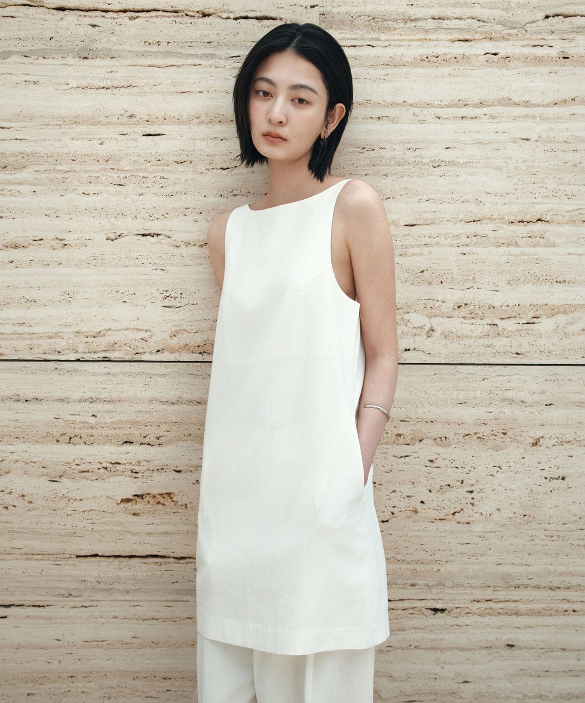 시야쥬(SIYAZU) SIA8041 클래식 린넨 미니 원피스_Ivory