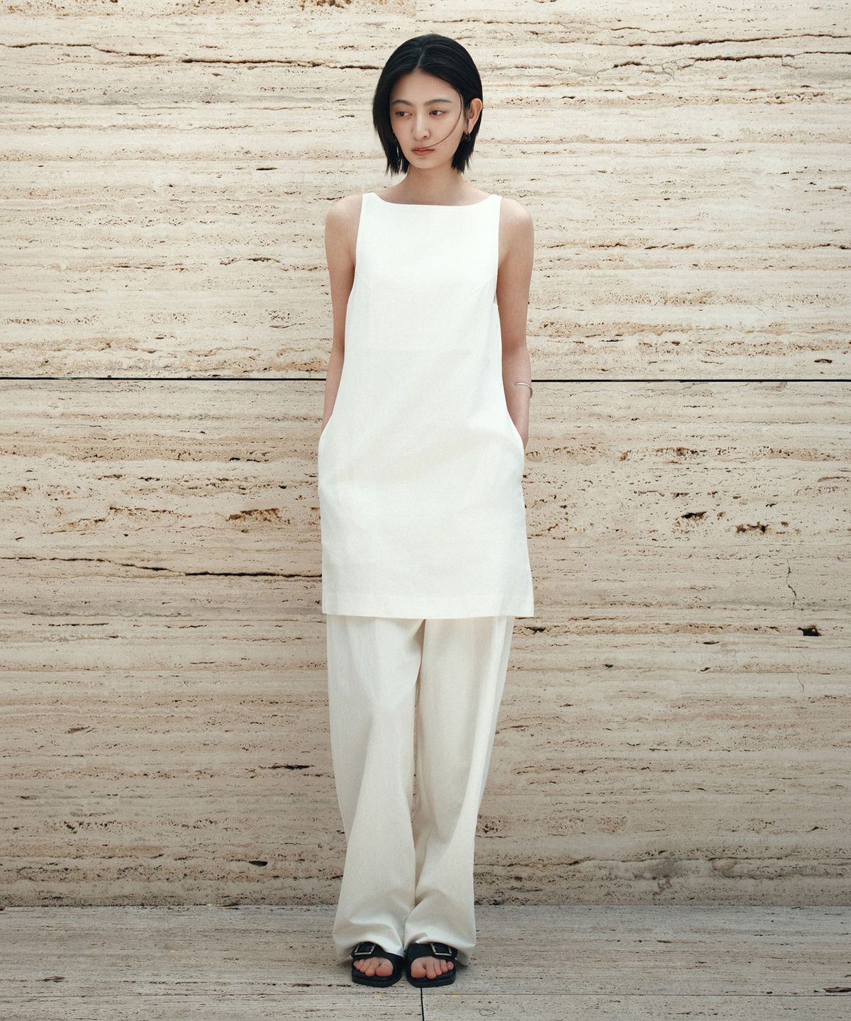 시야쥬(SIYAZU) SIA8041 클래식 린넨 미니 원피스_Ivory