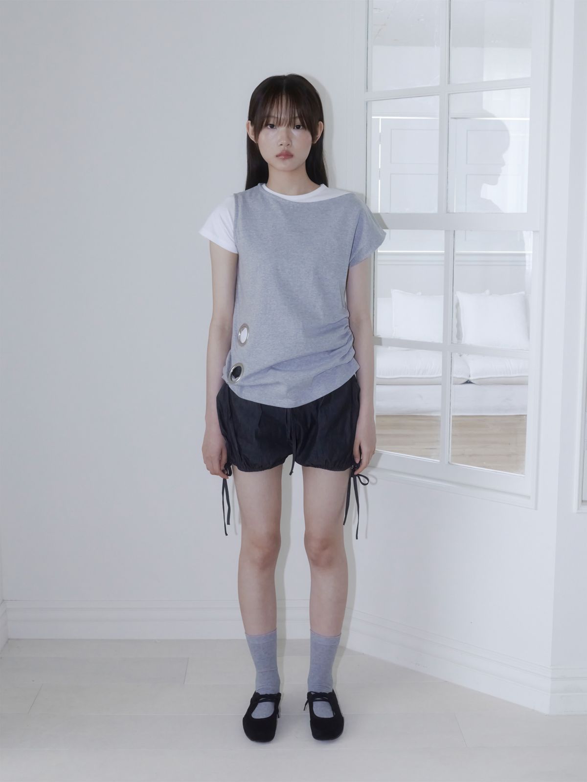 온스카(ONSKA) EYELET LOOSE SLEEVELESS (MELANGE)