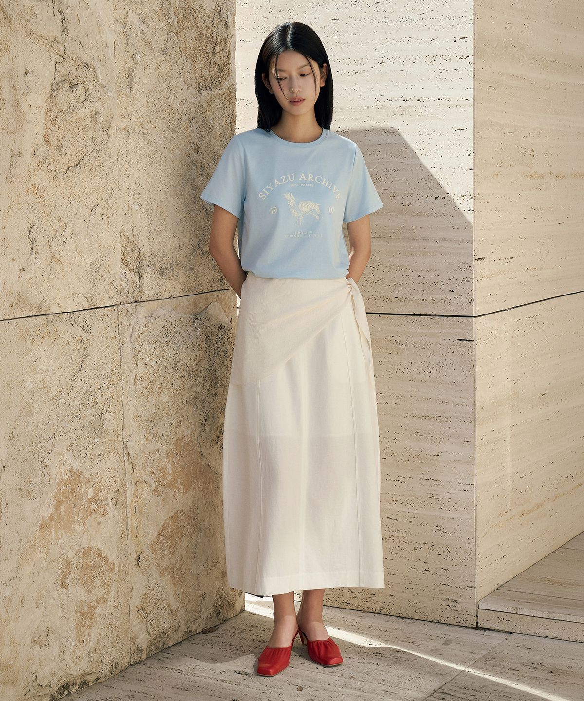 시야쥬(SIYAZU) SITP5191 아카이브 하운드 프린팅 반팔티_Sky blue