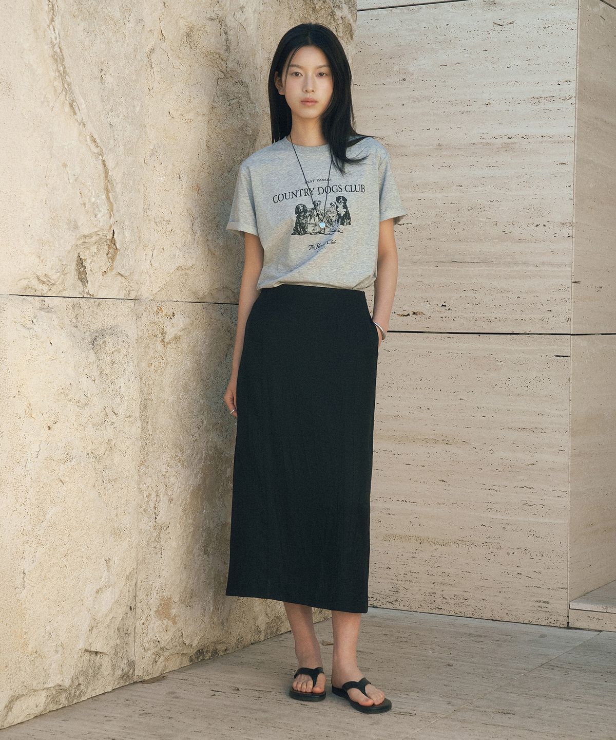 시야쥬(SIYAZU) SITP5296 COUNTRY DOGS CLUB 반팔 티셔츠_Melange gray