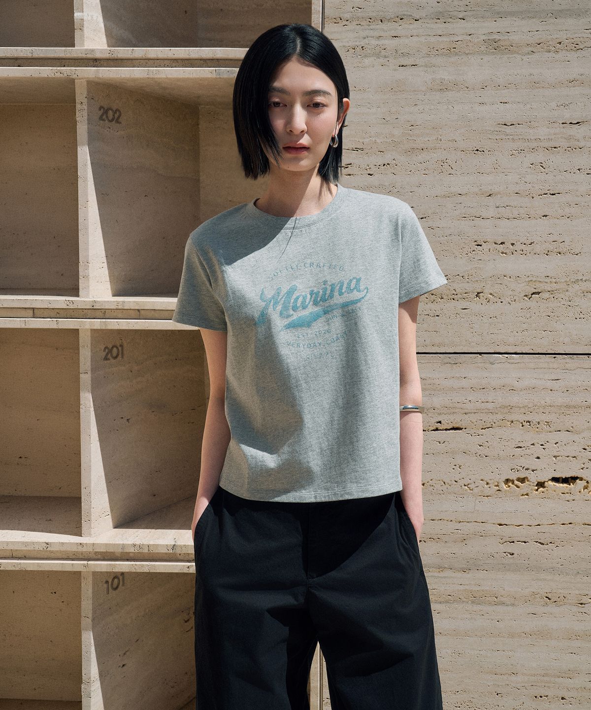 시야쥬(SIYAZU) SITP5288 Marina 슬림 반팔 티셔츠_Melange gray