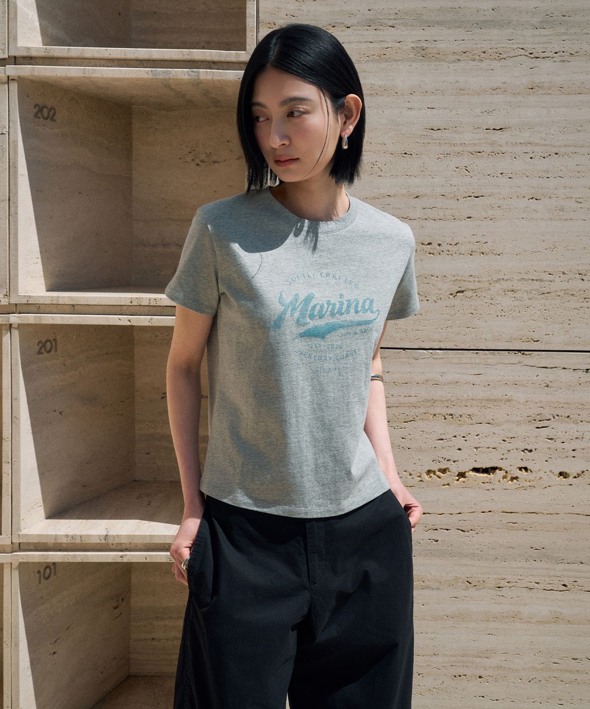 시야쥬(SIYAZU) SITP5288 Marina 슬림 반팔 티셔츠_Melange gray