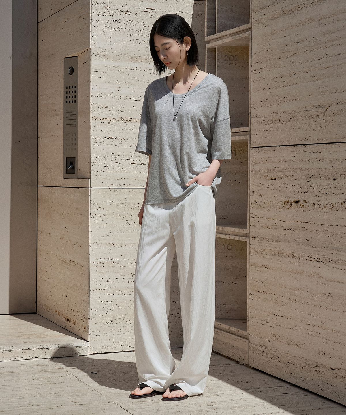 시야쥬(SIYAZU) SITP5287 유넥 릴렉스 반팔 티셔츠_Melange gray