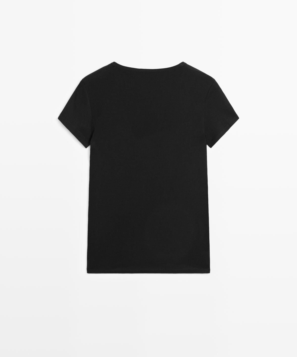마시모두띠(MASSIMO DUTTI) 레이스 디테일 브이넥 티셔츠