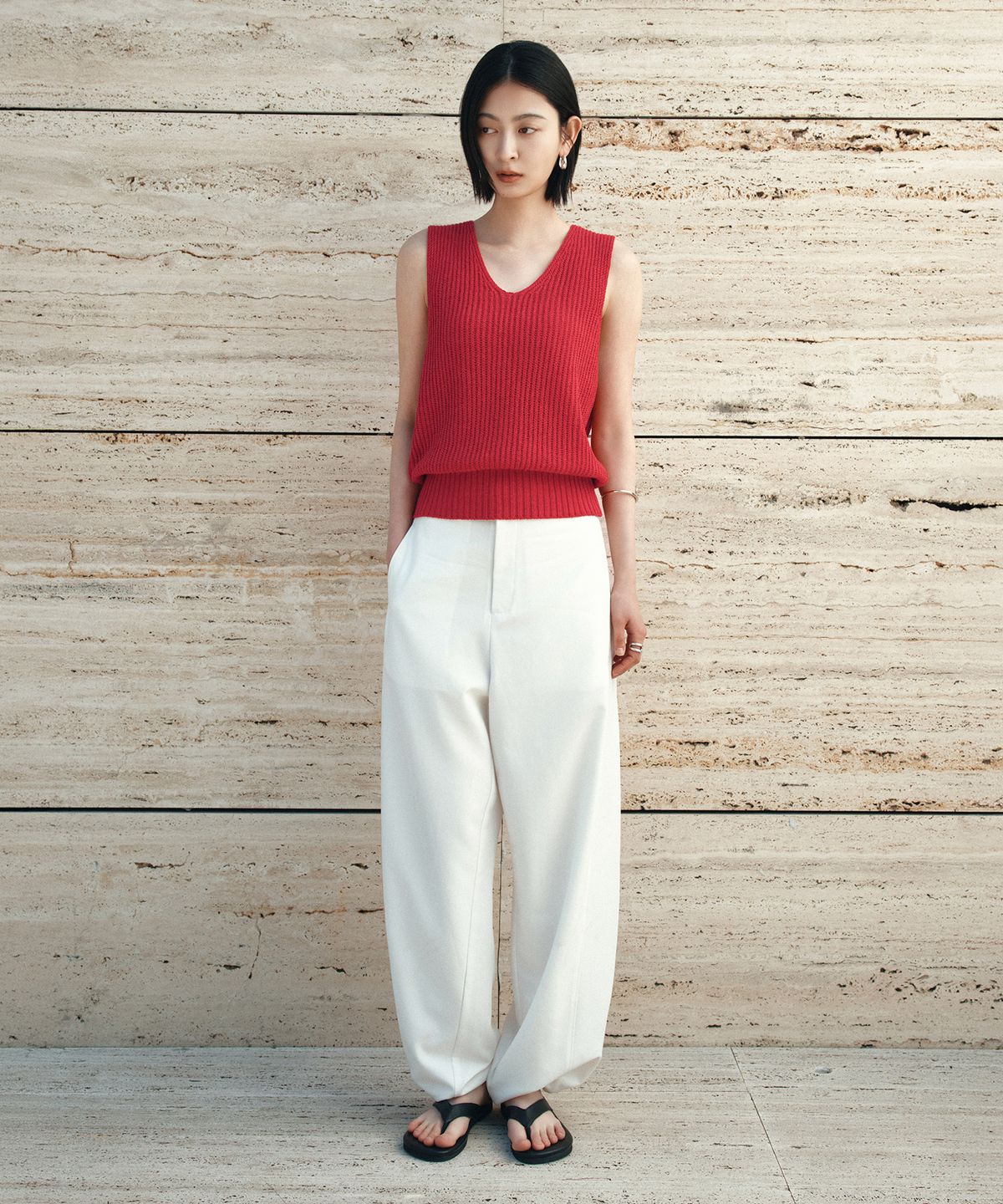 시야쥬(SIYAZU) SIKN2191 린넨 블렌드 나시 니트_Red
