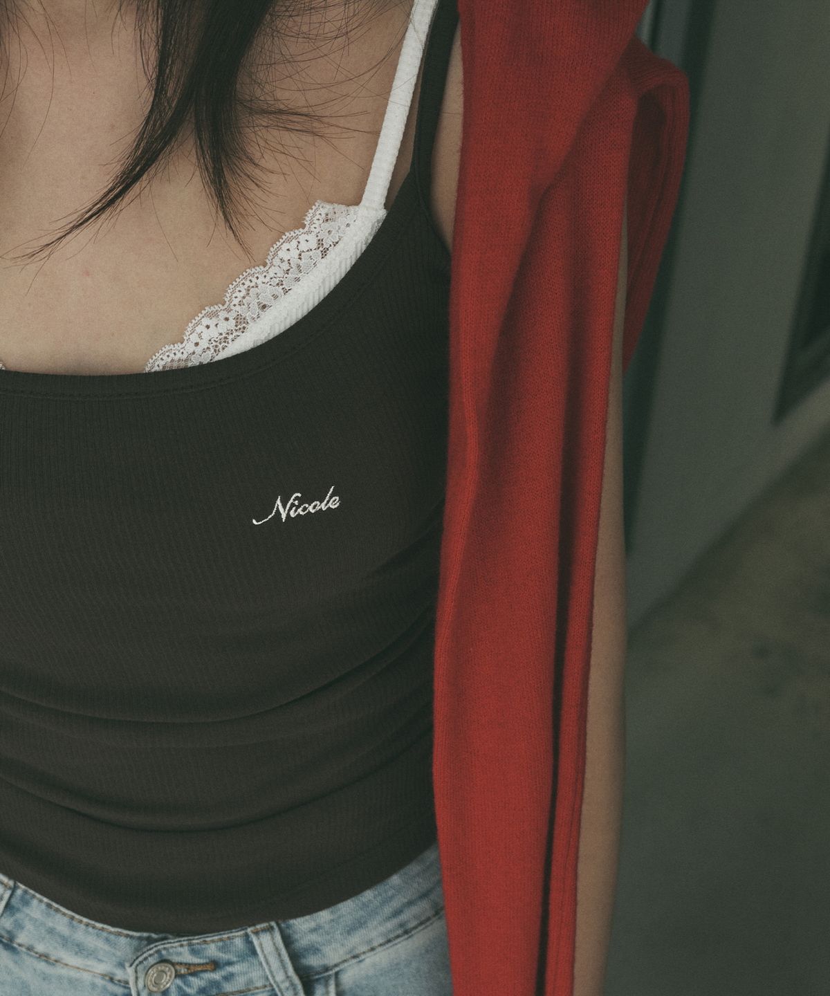 닉앤니콜(NICK&NICOLE) RIBBED LOGO CAMI TOP_BROWN