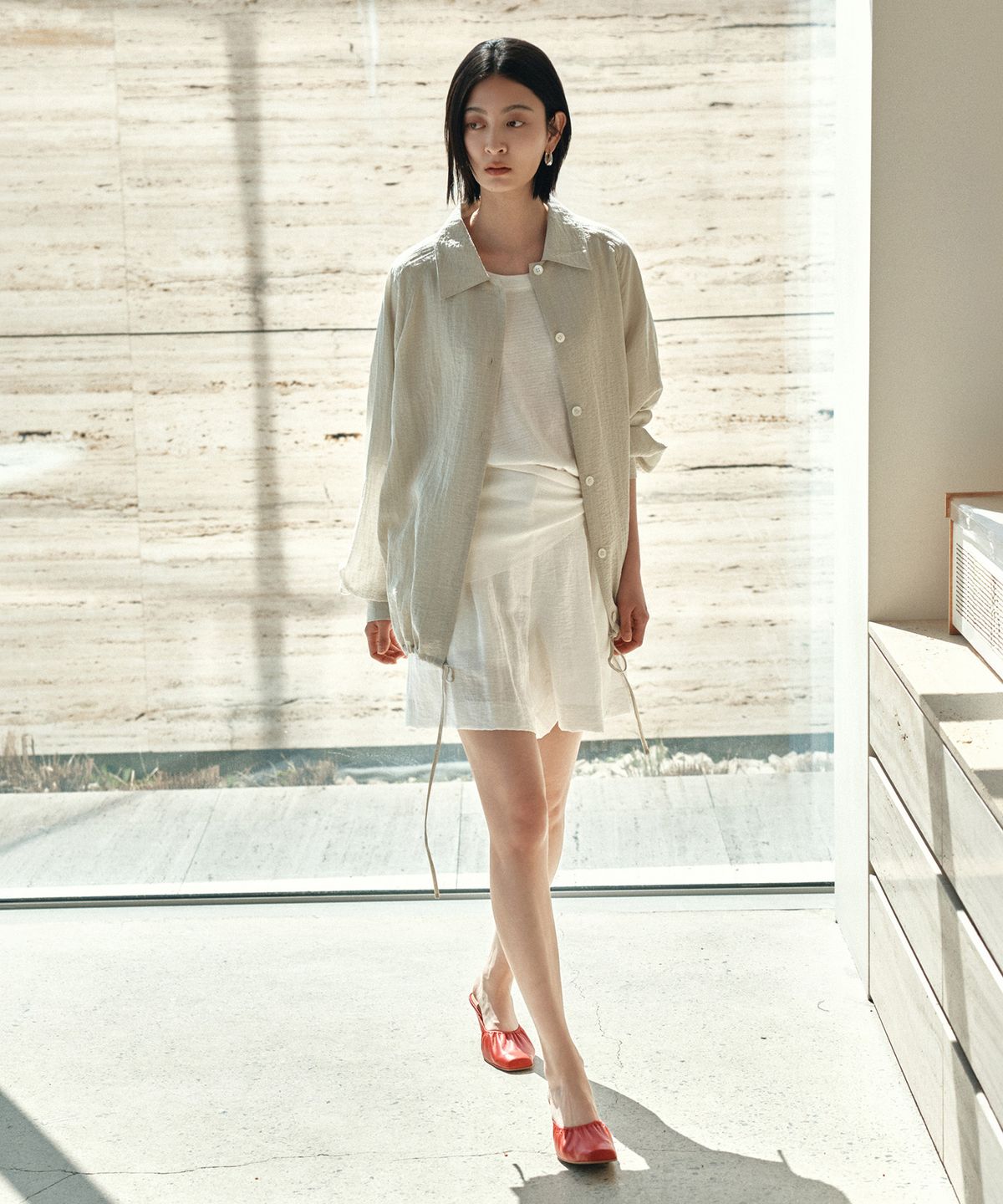 시야쥬(SIYAZU) SIOT4196 시스루 셔츠 자켓_Olive