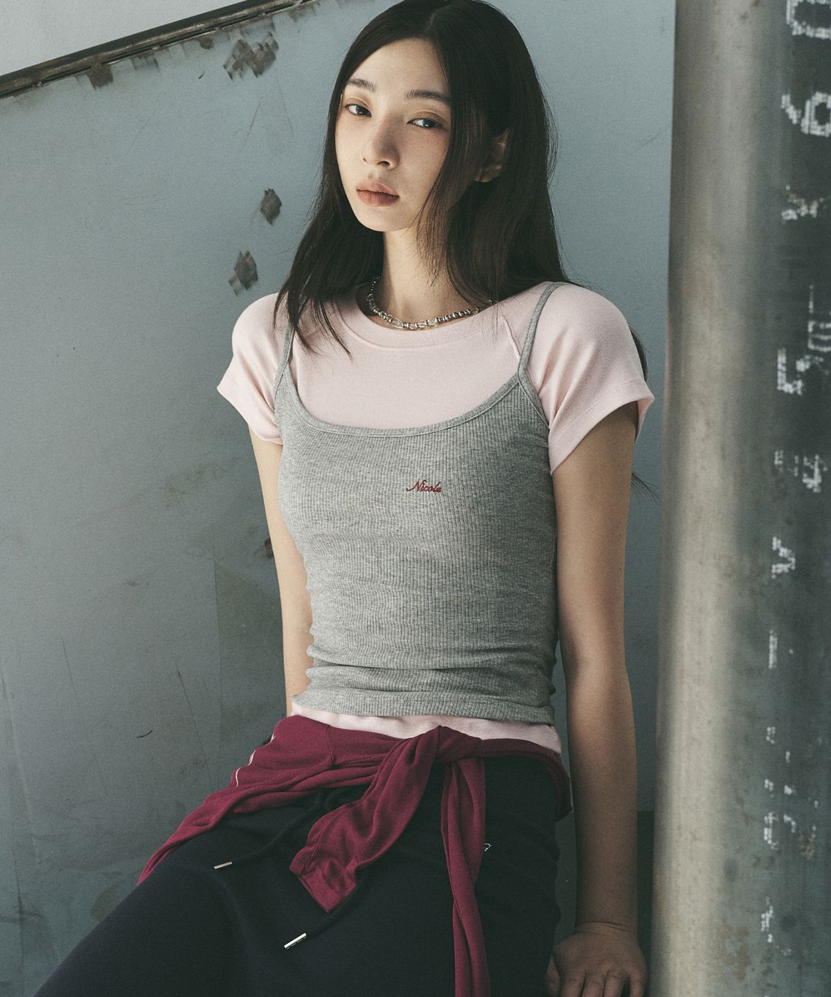 닉앤니콜(NICK&NICOLE) RIBBED LOGO CAMI TOP_GRAY
