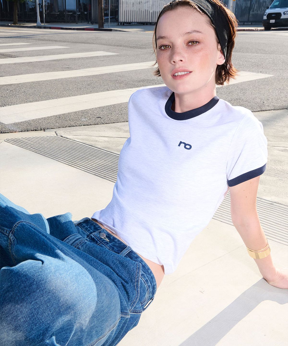 로타입(ROUGHTYPE) RO Cropped Ringer T-Shirt - White melange