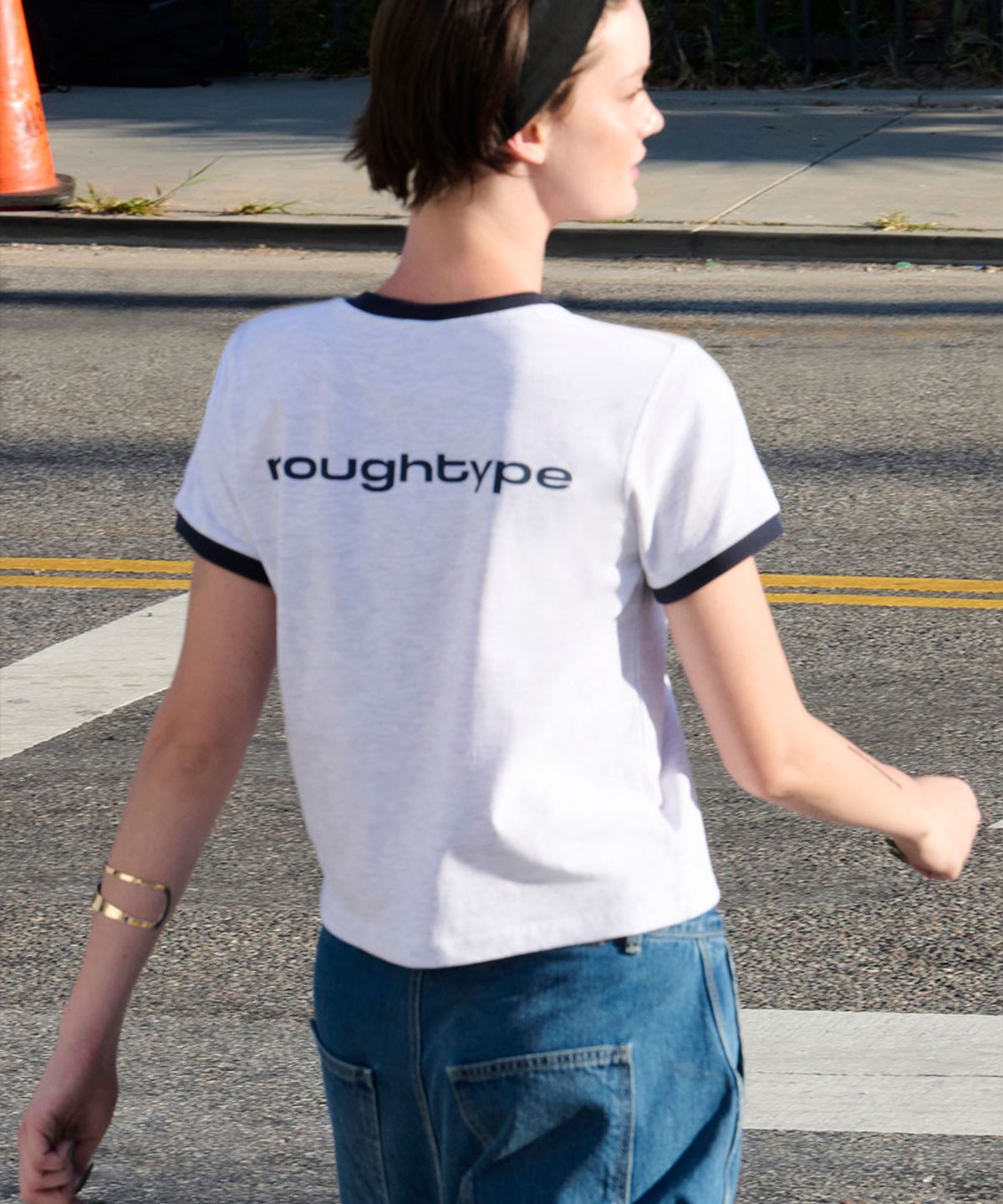 로타입(ROUGHTYPE) RO Cropped Ringer T-Shirt - White melange