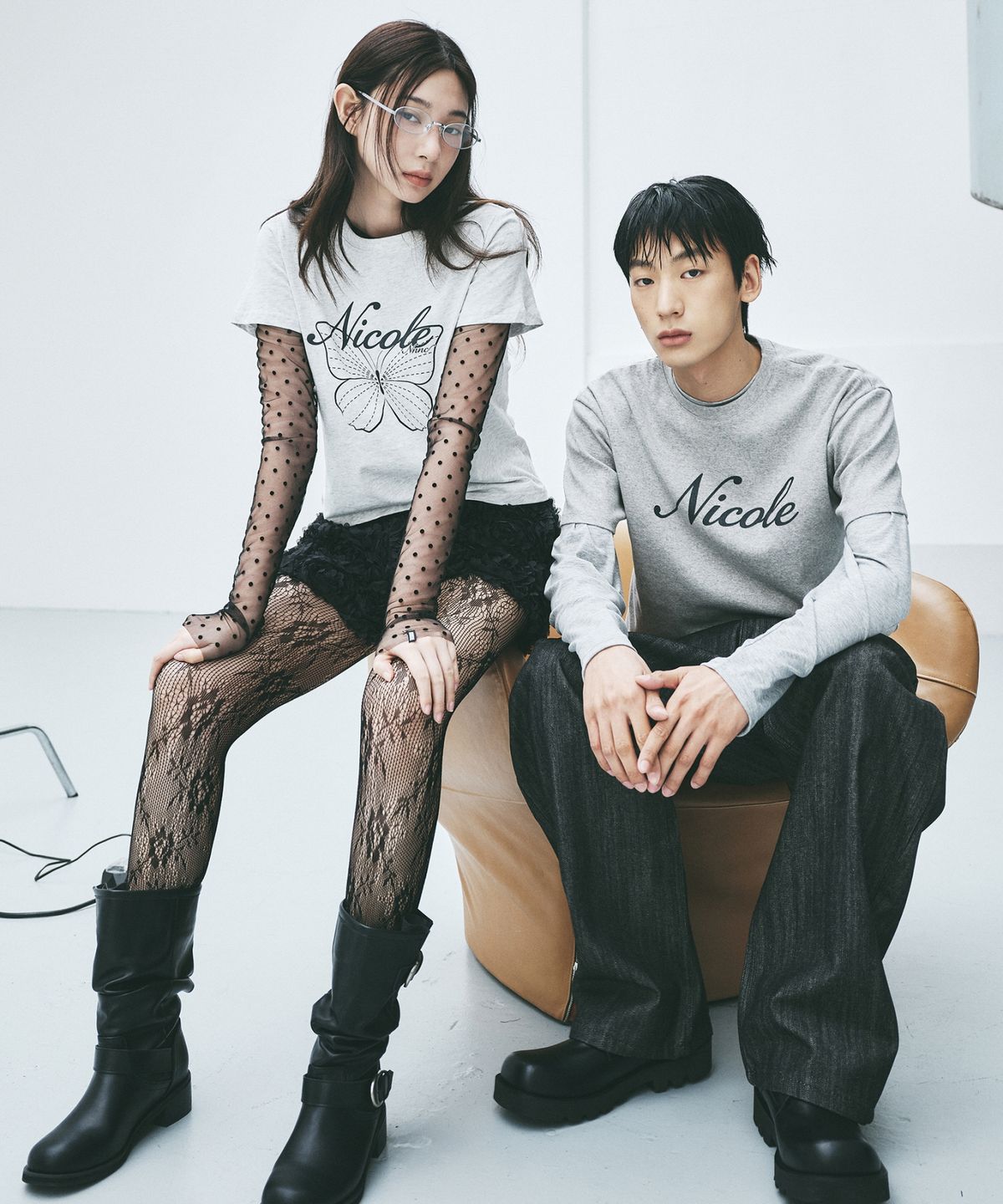 닉앤니콜(NICK&NICOLE) NICOLE BUTTERFLY SLIM TOP_MELANGE CHARCOAL
