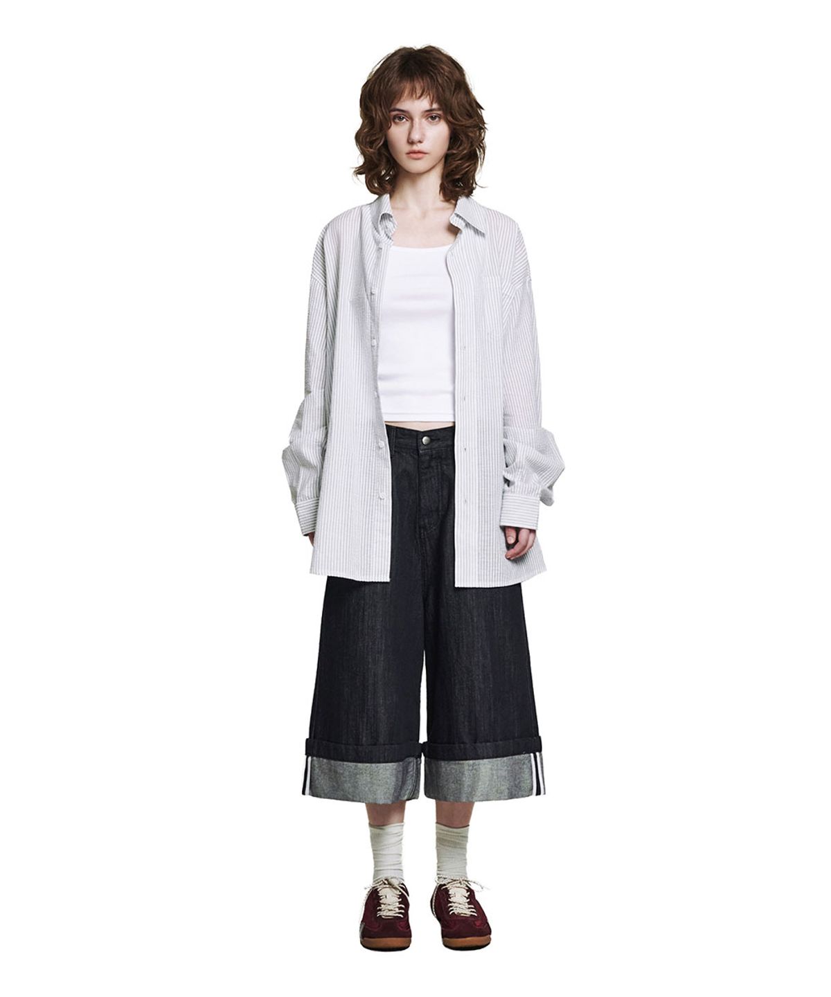 로타입(ROUGHTYPE) Roll-up Line Bermuda Pants - Indigo