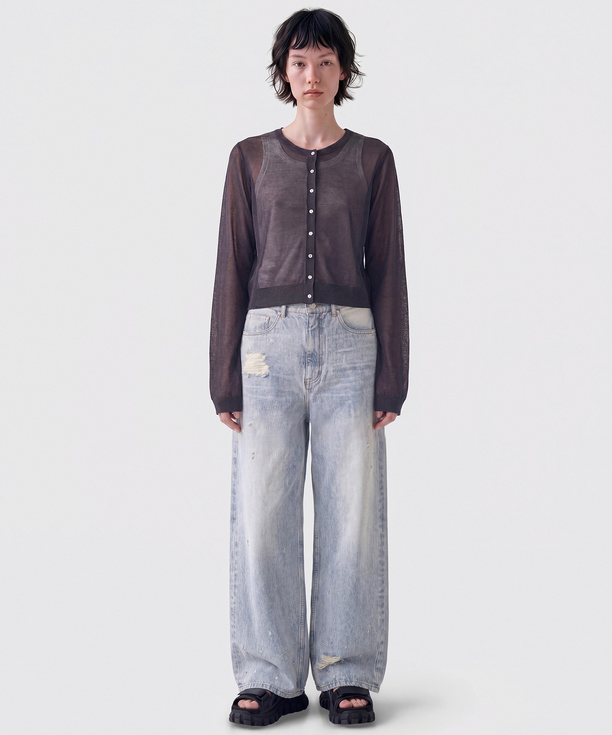 컷즈(CUTZ) 쿨 터치 시어 가디건(CHARCOAL)