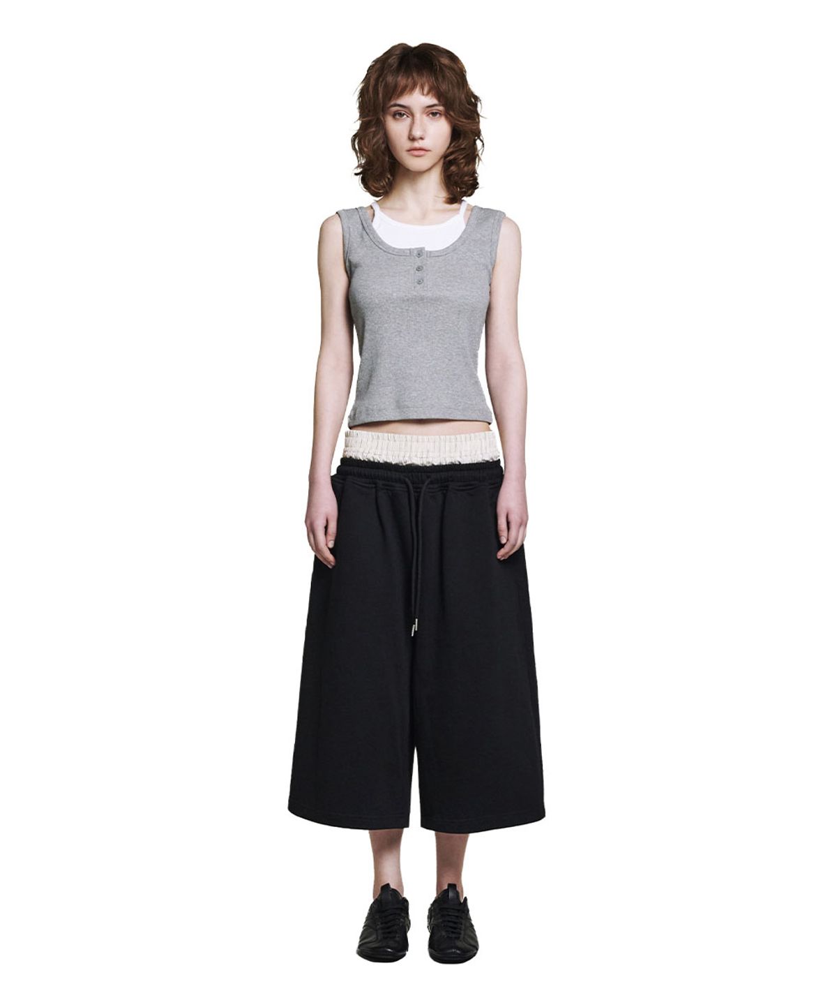 로타입(ROUGHTYPE) Henley Neck Layered Sleeveless  - Gray