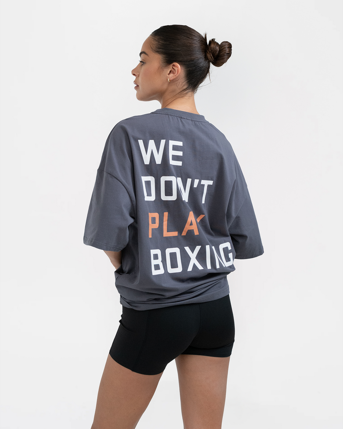 복스로(BOXRAW) We Dont Play Boxing 오버사이즈 티셔츠 - 여성 W BXRW-U-WDPBT-W [그레이/핑크]