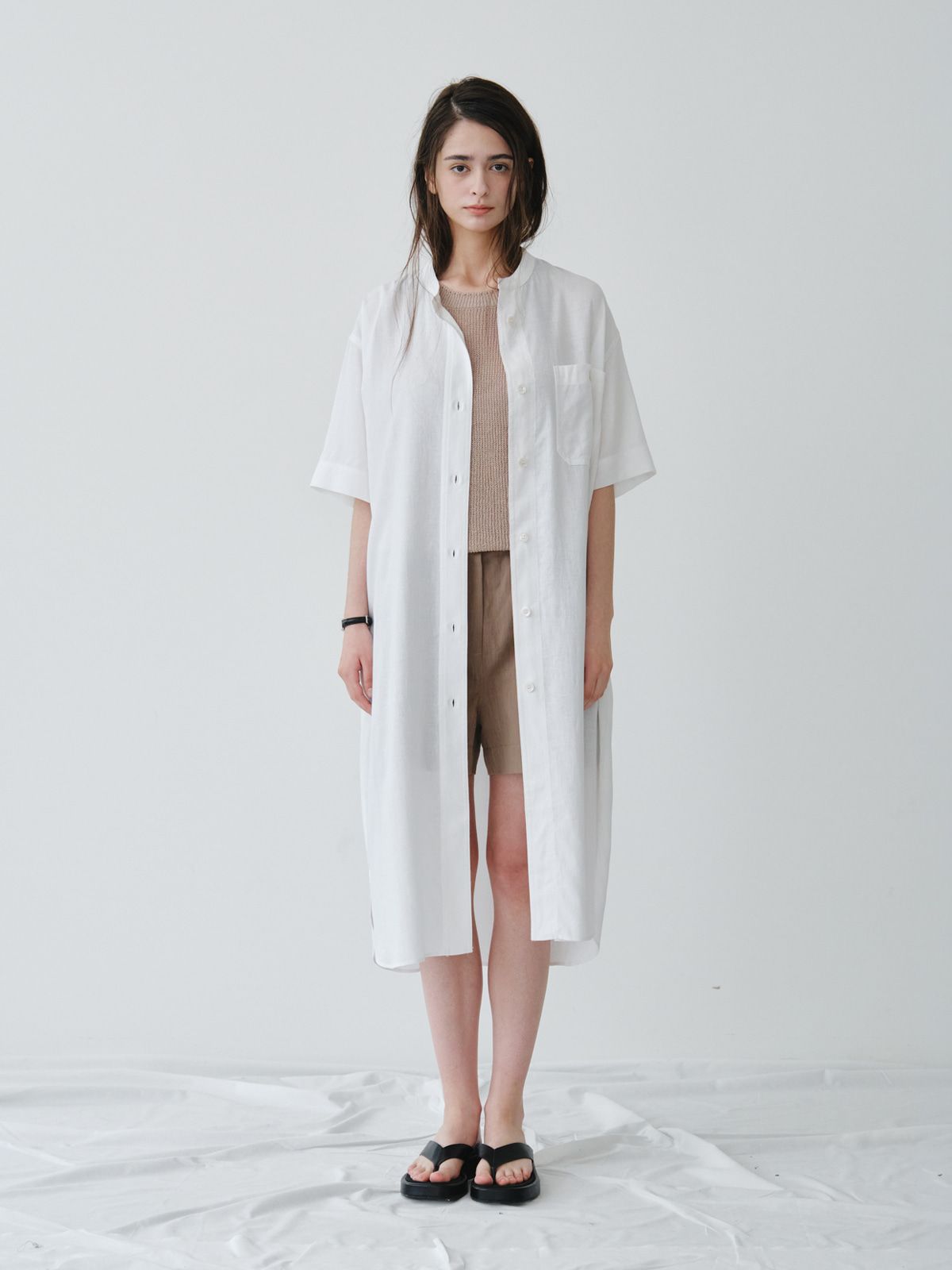 리플레인(REPLAIN) LINEN LONG SHIRT DRESS_OFF WHITE