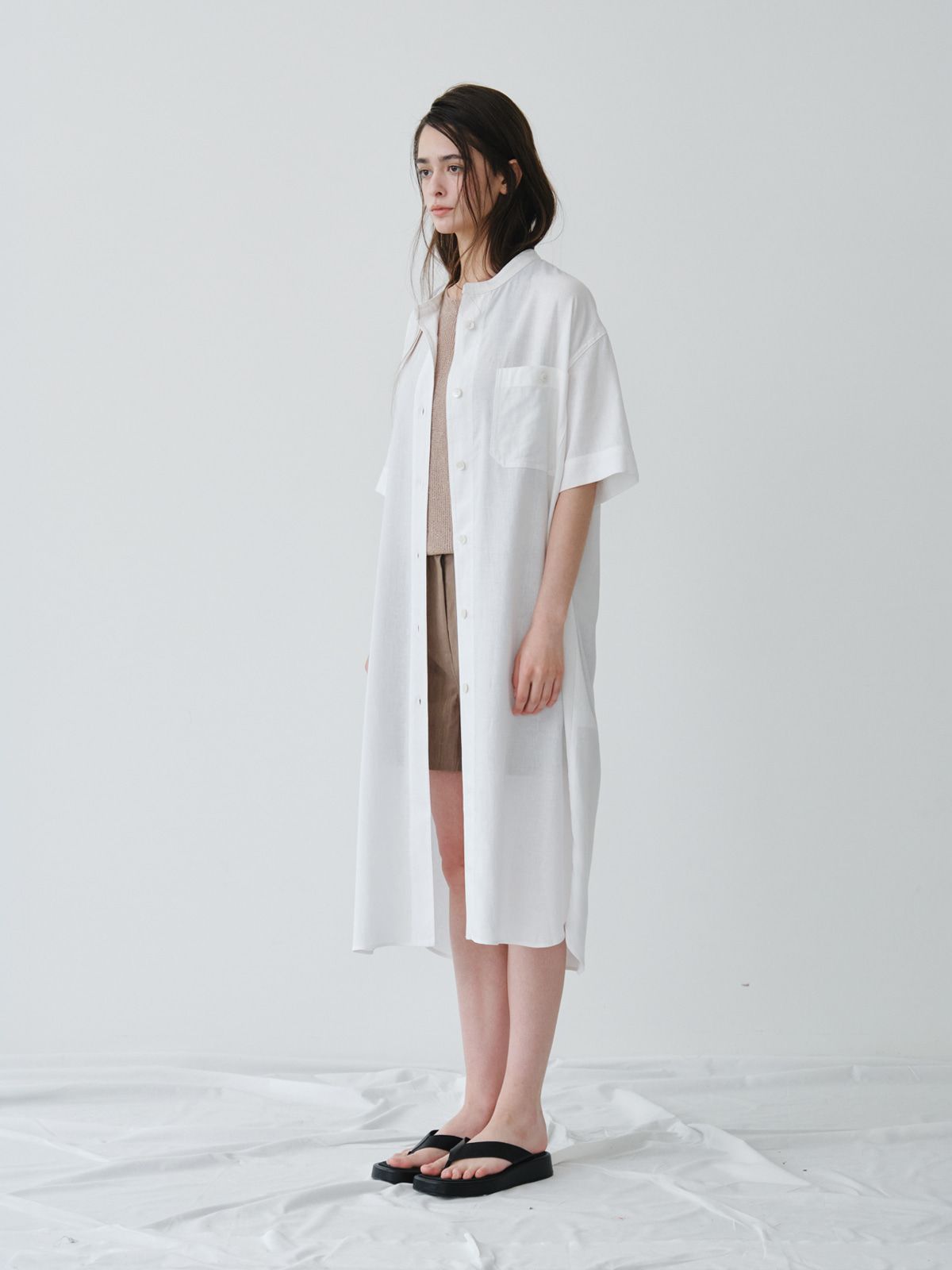 리플레인(REPLAIN) LINEN LONG SHIRT DRESS_OFF WHITE