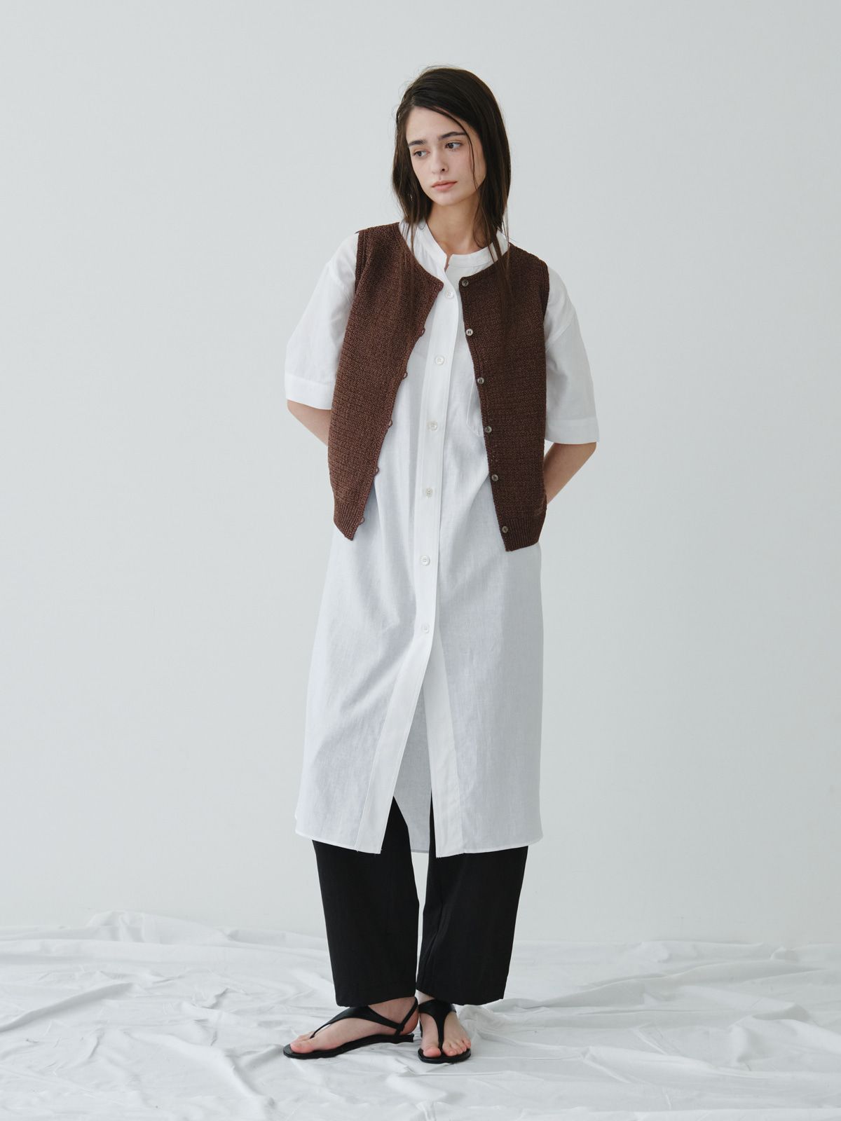 리플레인(REPLAIN) LINEN LONG SHIRT DRESS_OFF WHITE