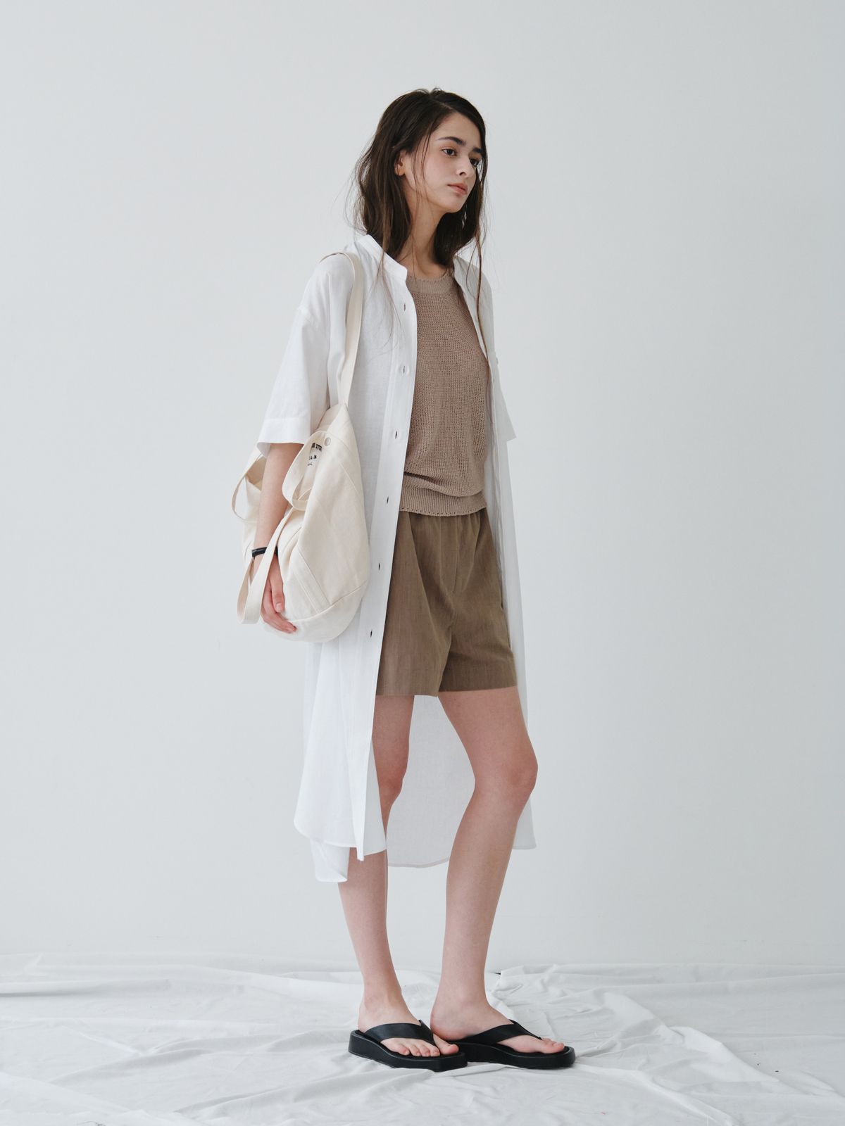 리플레인(REPLAIN) LINEN LONG SHIRT DRESS_OFF WHITE