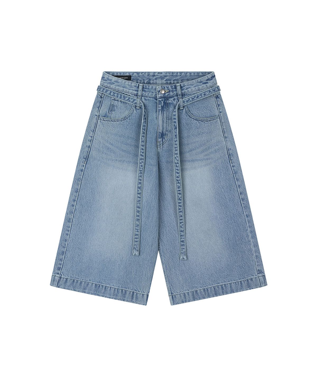 로타입(ROUGHTYPE) Belted Oversized Bermuda Denim Pants - Light blue