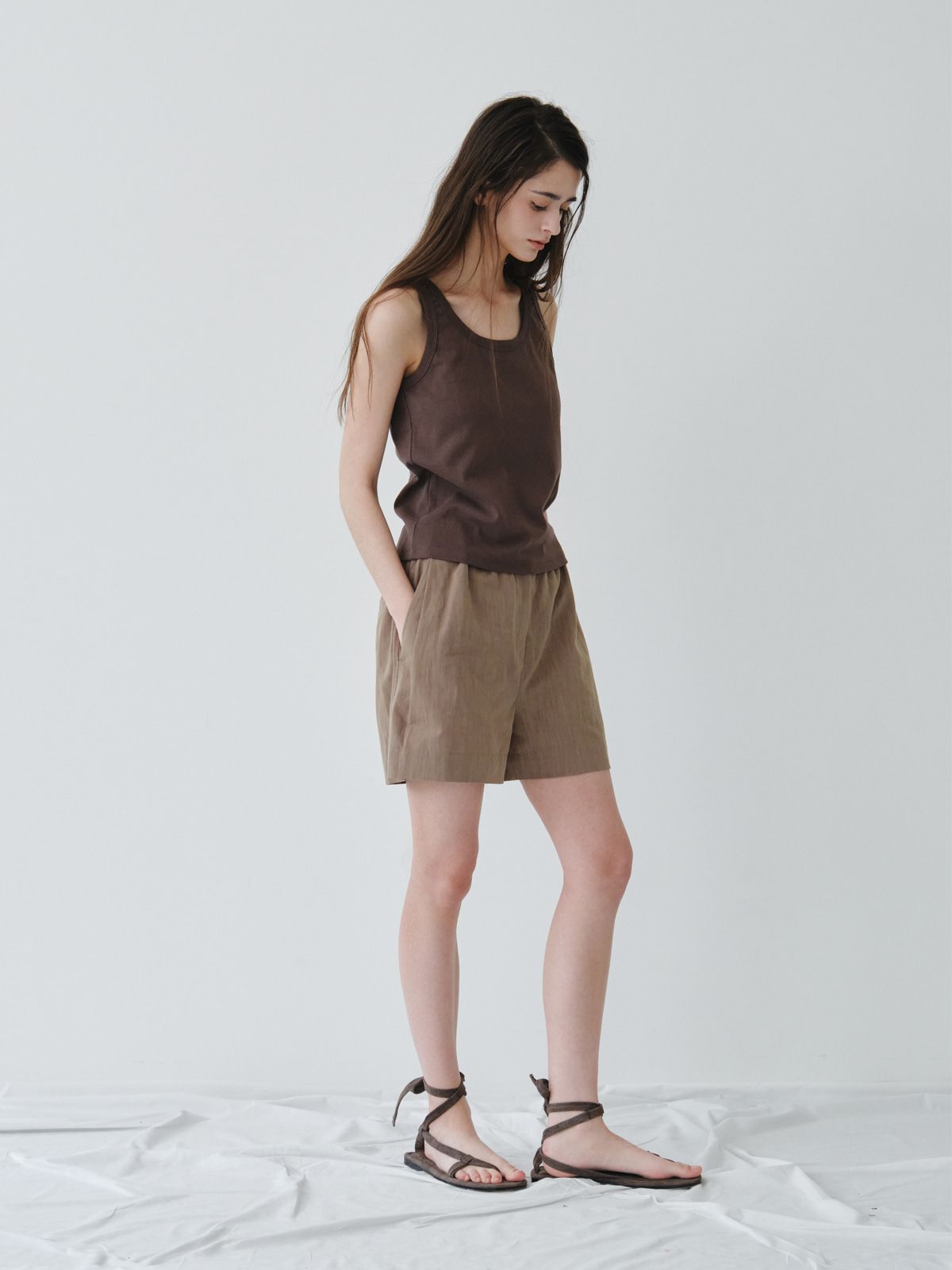 리플레인(REPLAIN) LINEN VOLUME SHORTS_KHAKI