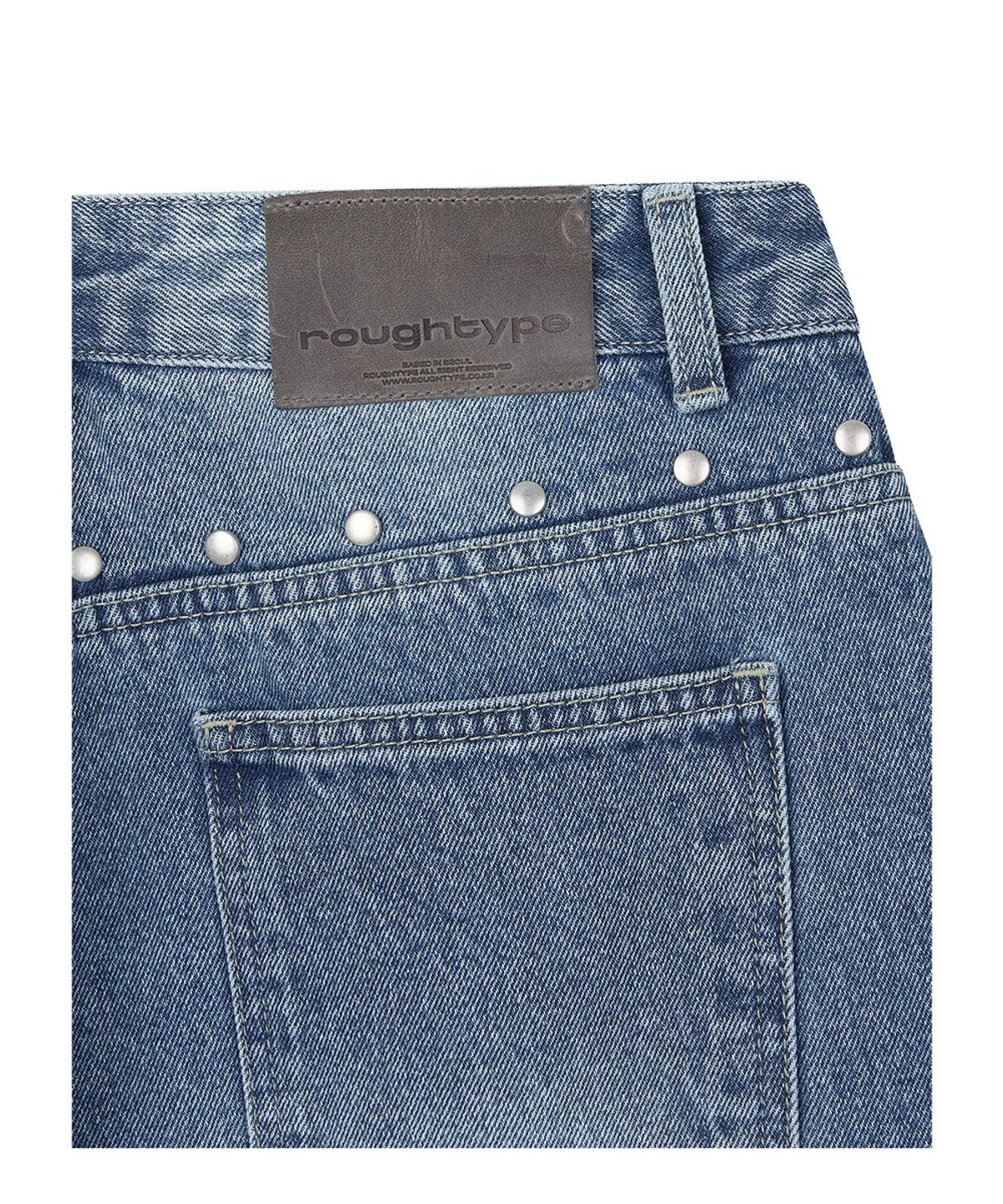 로타입(ROUGHTYPE) Stud Line Wide Denim Pants - Mid blue