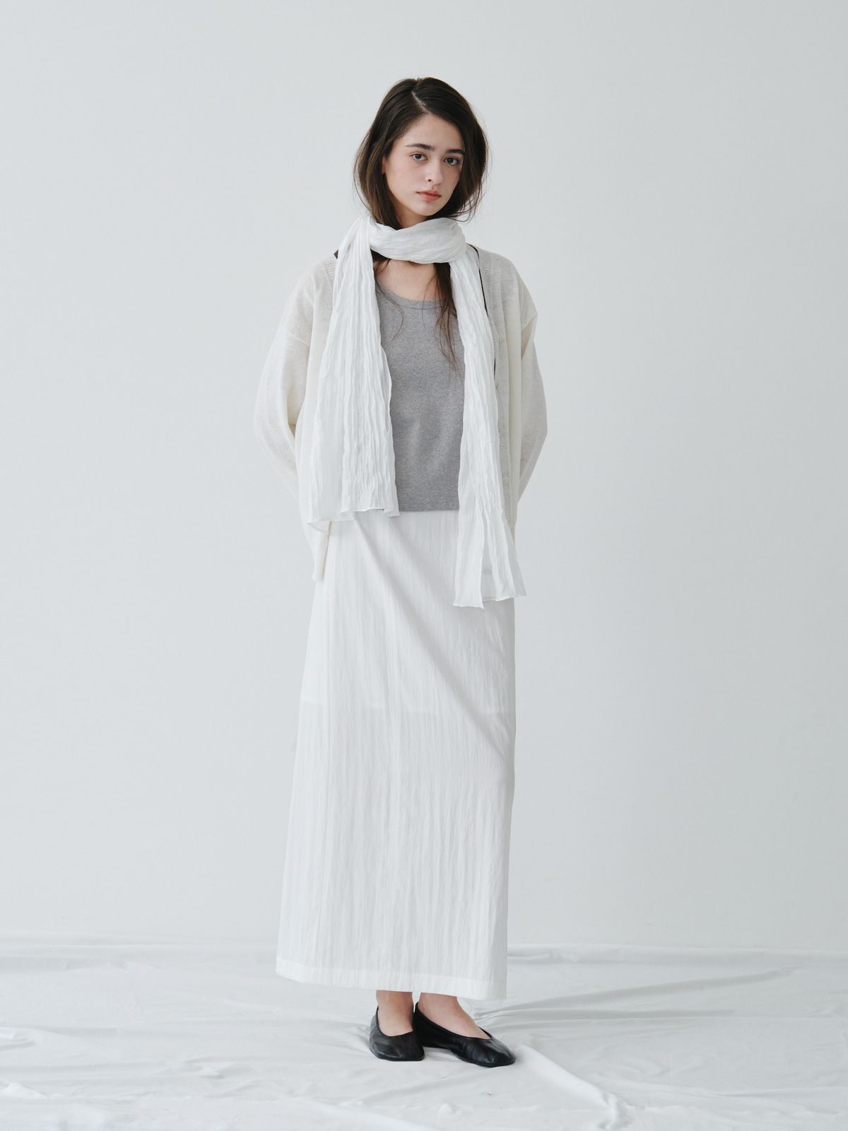 리플레인(REPLAIN) MAXI BACK SLIT SKIRT_OFF WHITE