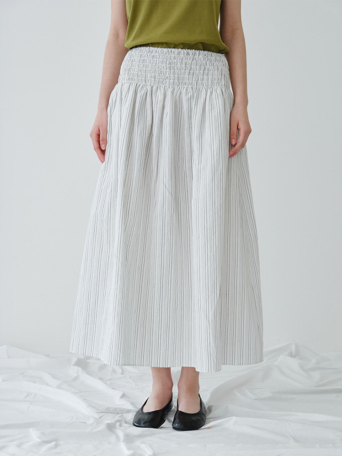 리플레인(REPLAIN) SMOCK BANDING GATHER SKIRT_OFF WHITE