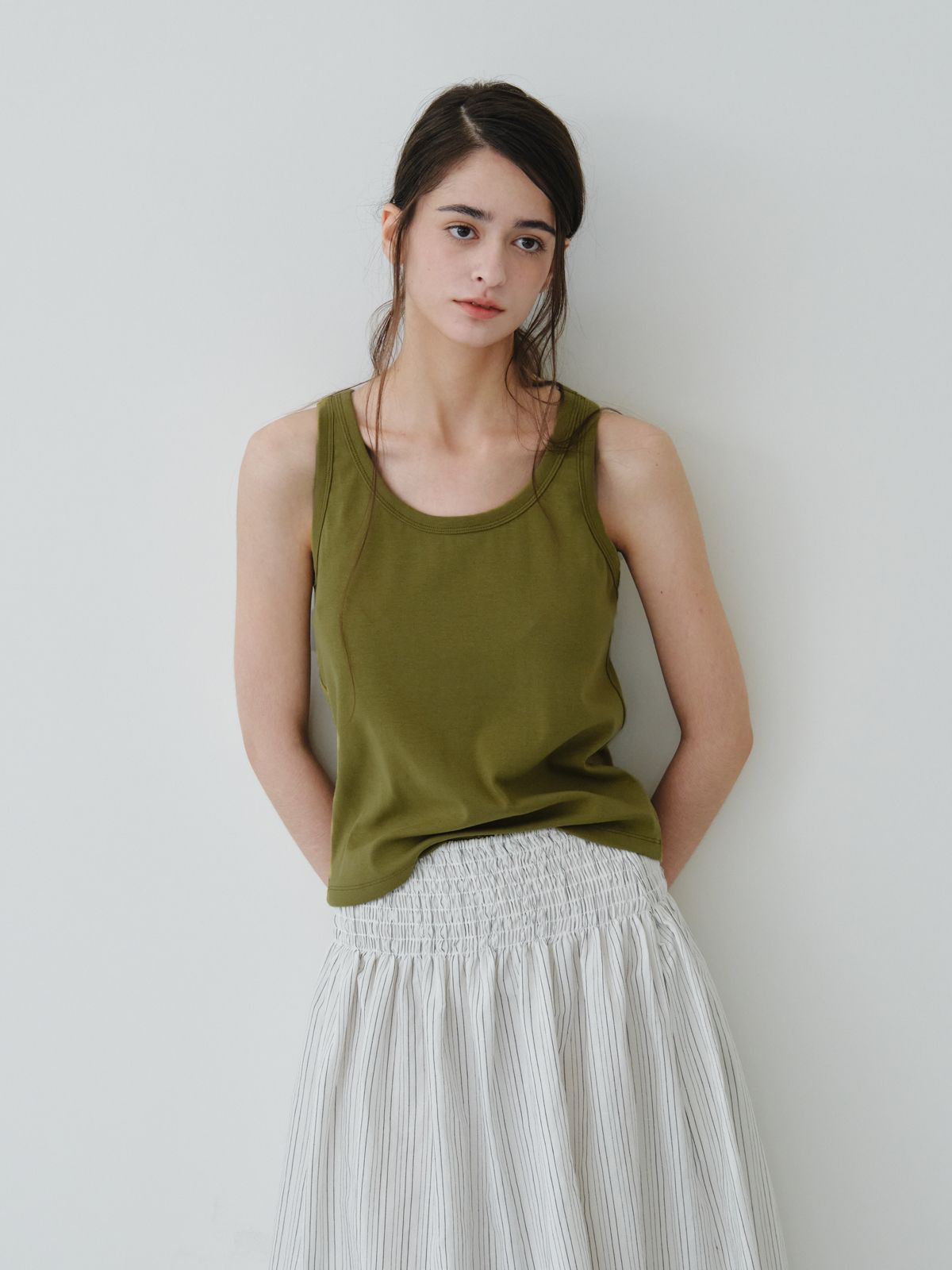 리플레인(REPLAIN) COTTON SLEEVELESS TOP_OLIVE